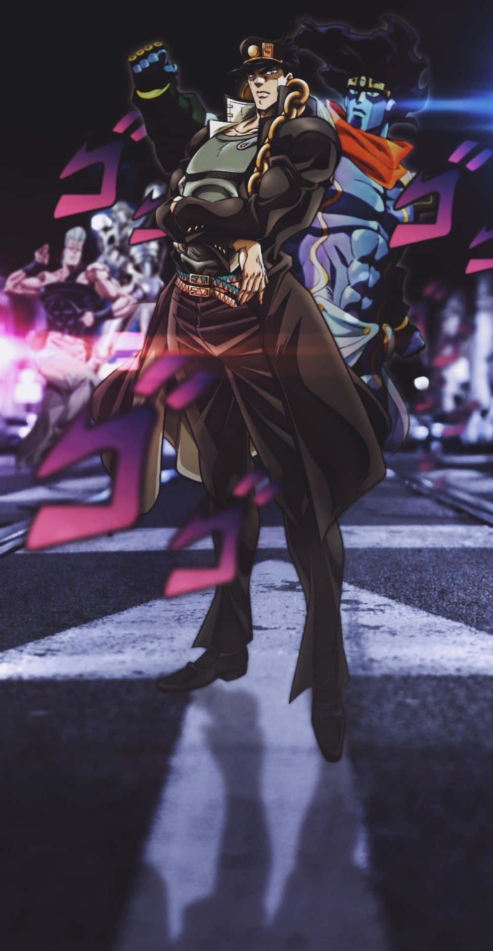 Jojo Stands, trench coat, city street, Full HD Phone Wallpaper
