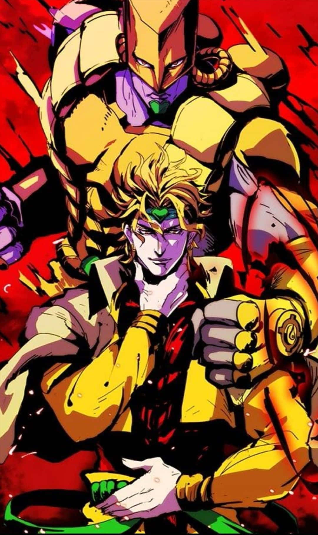 Jojo Stands, golden armor, fiery red background, HD Phone Wallpaper