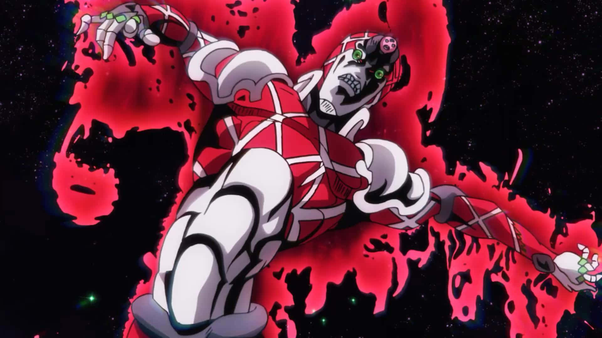 Jojo Stands, red and white armor, glowing green eyes, Full HD Desktop Wallpaper