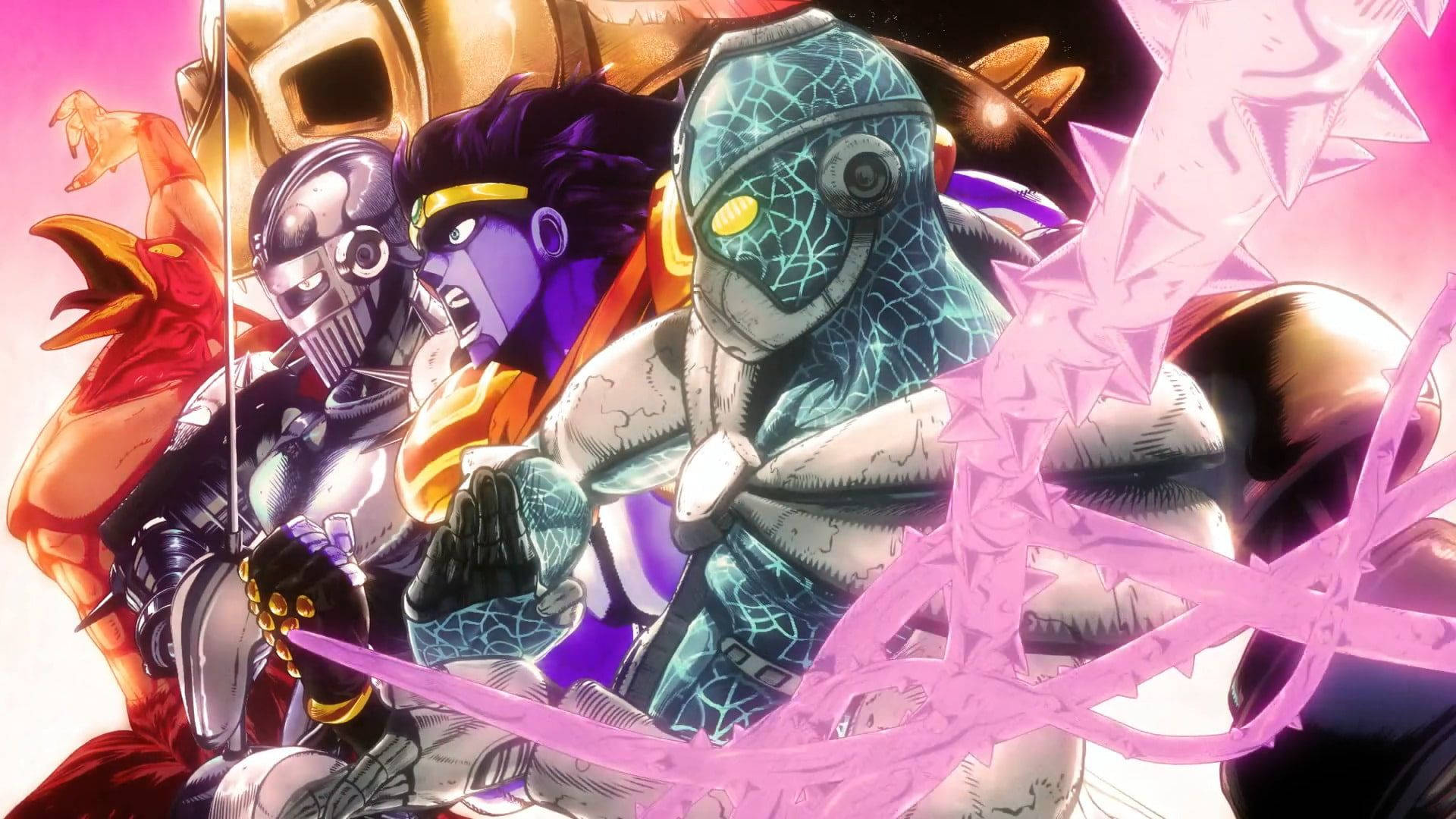 Jojo Stands, glowing pink energy, cracked armor, Full HD Desktop Wallpaper