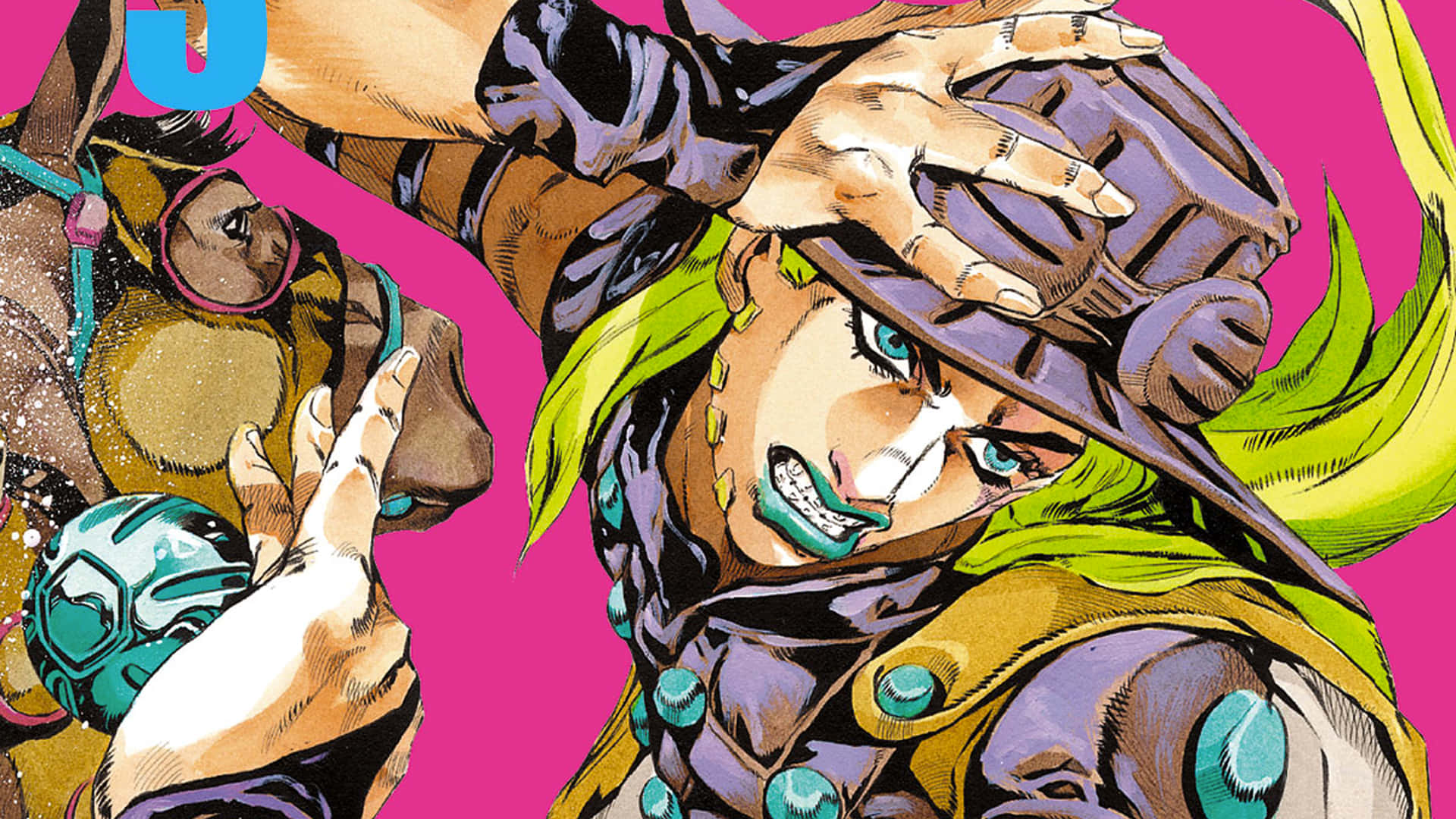 Jojo Steel Ball Run, green hair, hat, Full HD Desktop Wallpaper