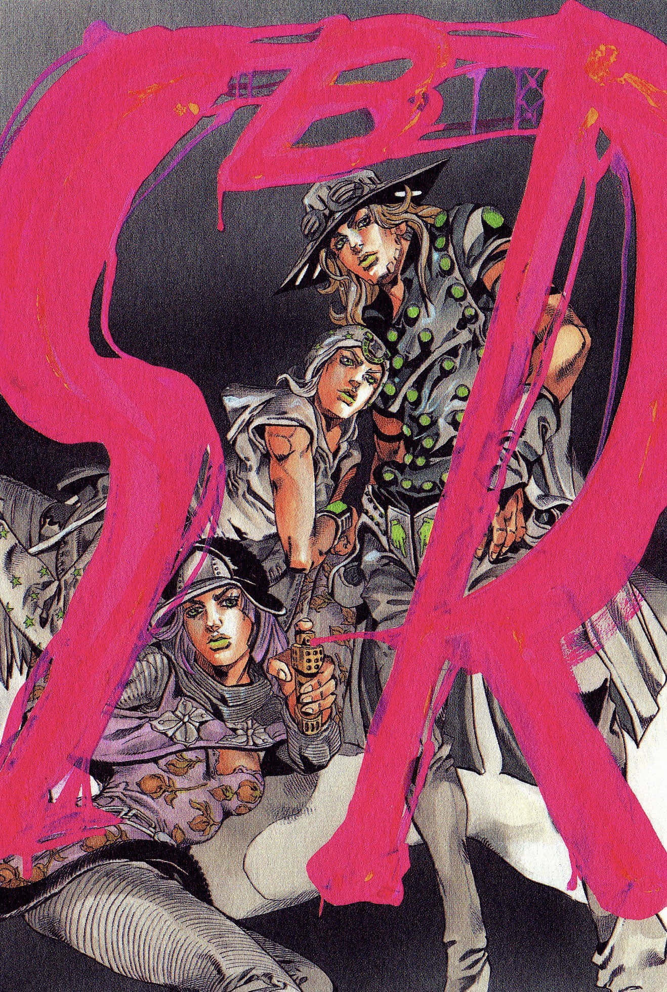 Jojo Steel Ball Run, pink graffiti-style lettering, dark background, Full HD Phone Wallpaper