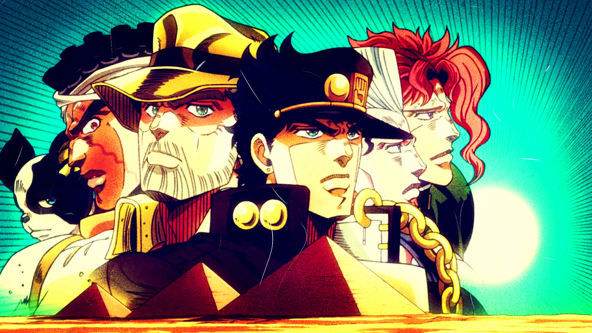 Jojo, anime wallpaper, five determined characters, Full HD Desktop Wallpaper