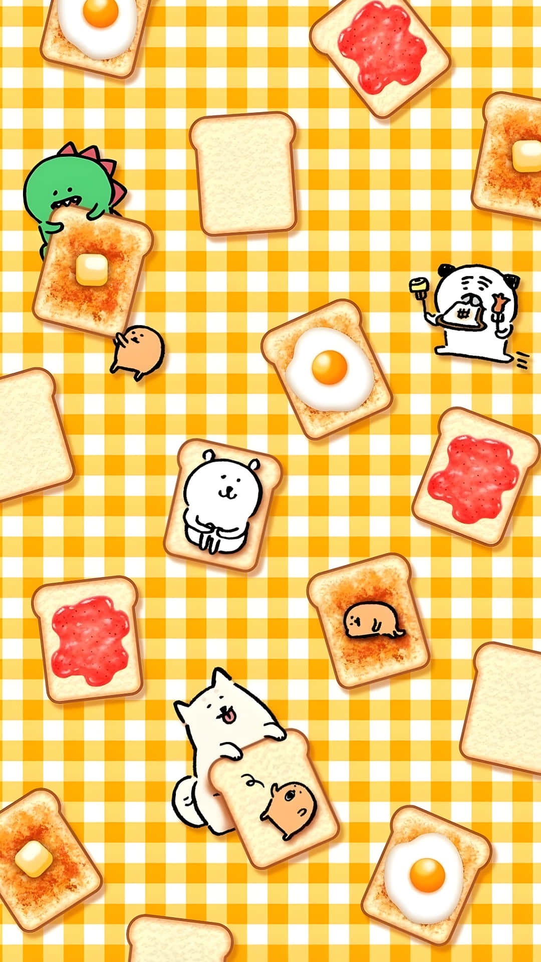Joke Bear, toast pattern, yellow checkered background, Full HD Phone Wallpaper