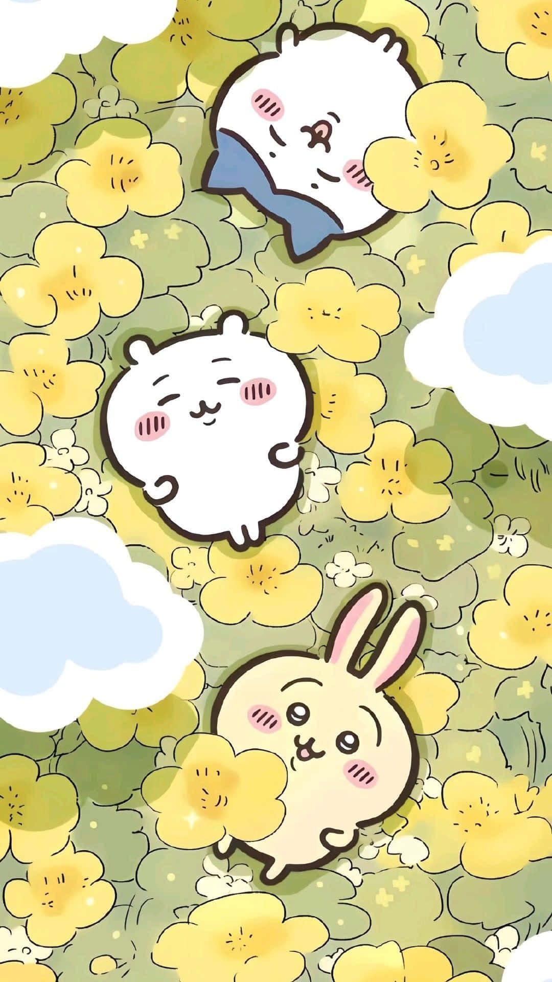 Joke Bear, cartoon animals, yellow flowers, Full HD Phone Wallpaper