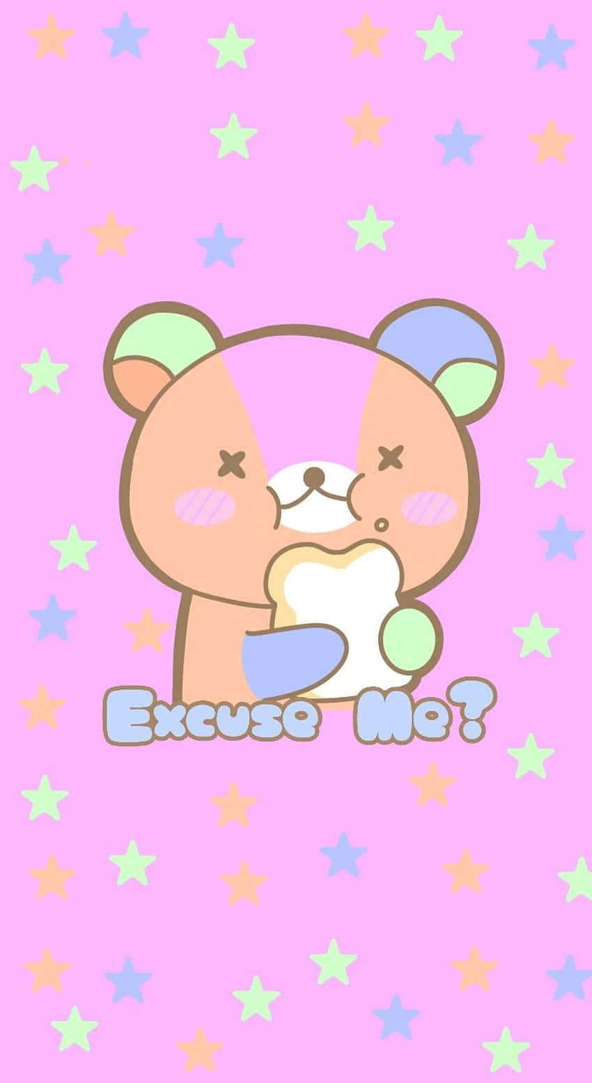 Cute Bear Star Pattern Excuse Mo, pastel pink bear, closed eyes, HD Phone Wallpaper