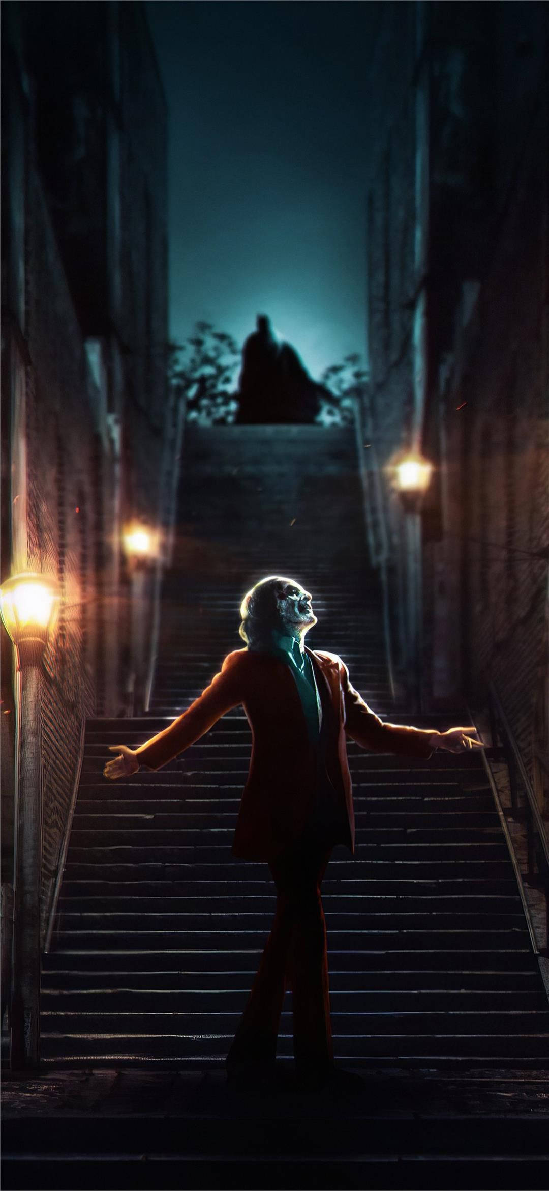 Joker 2019, red suit, stone staircase, Full HD Phone Wallpaper