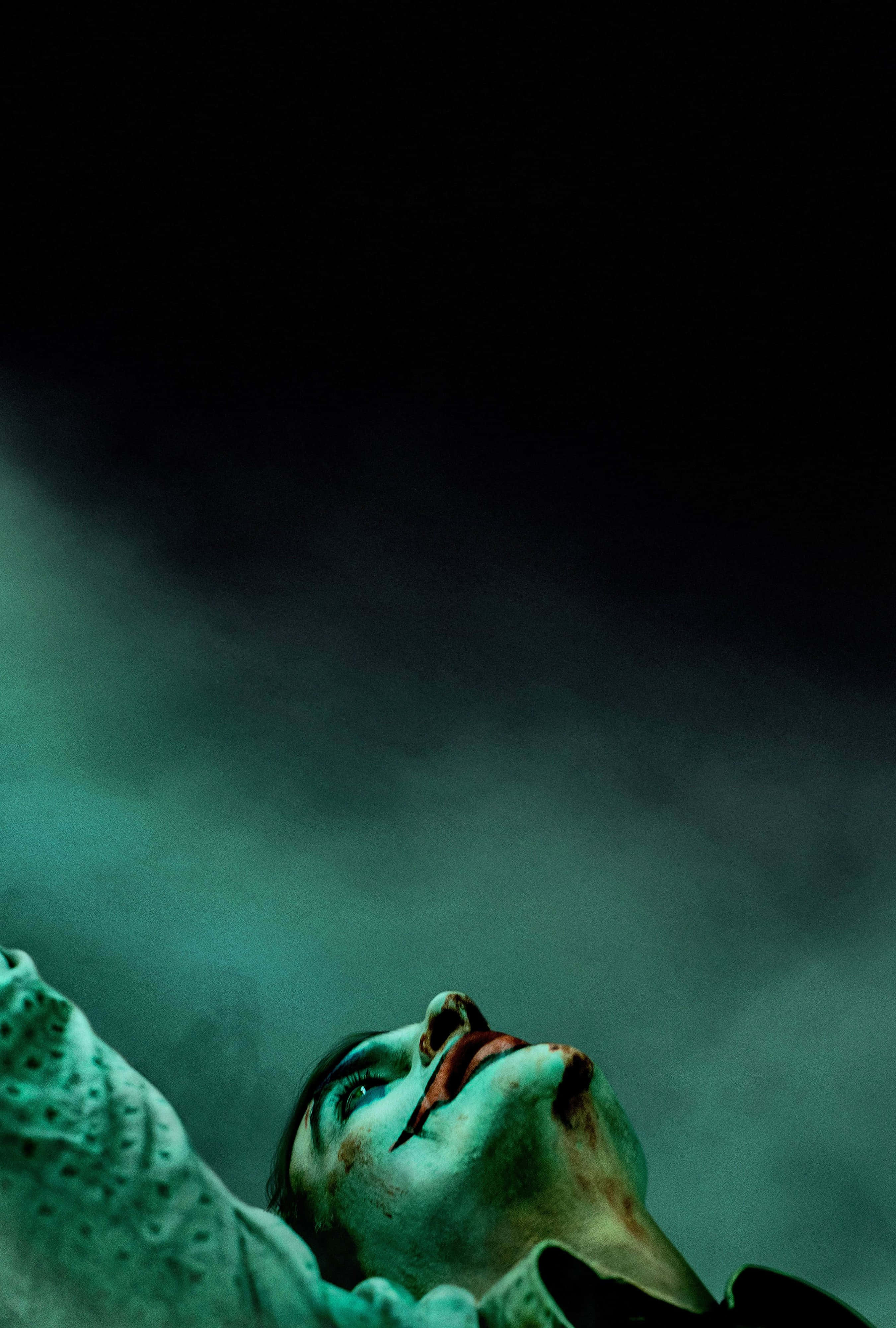 Joker, clown makeup, dark teal smoky backdrop, 4K Phone Wallpaper