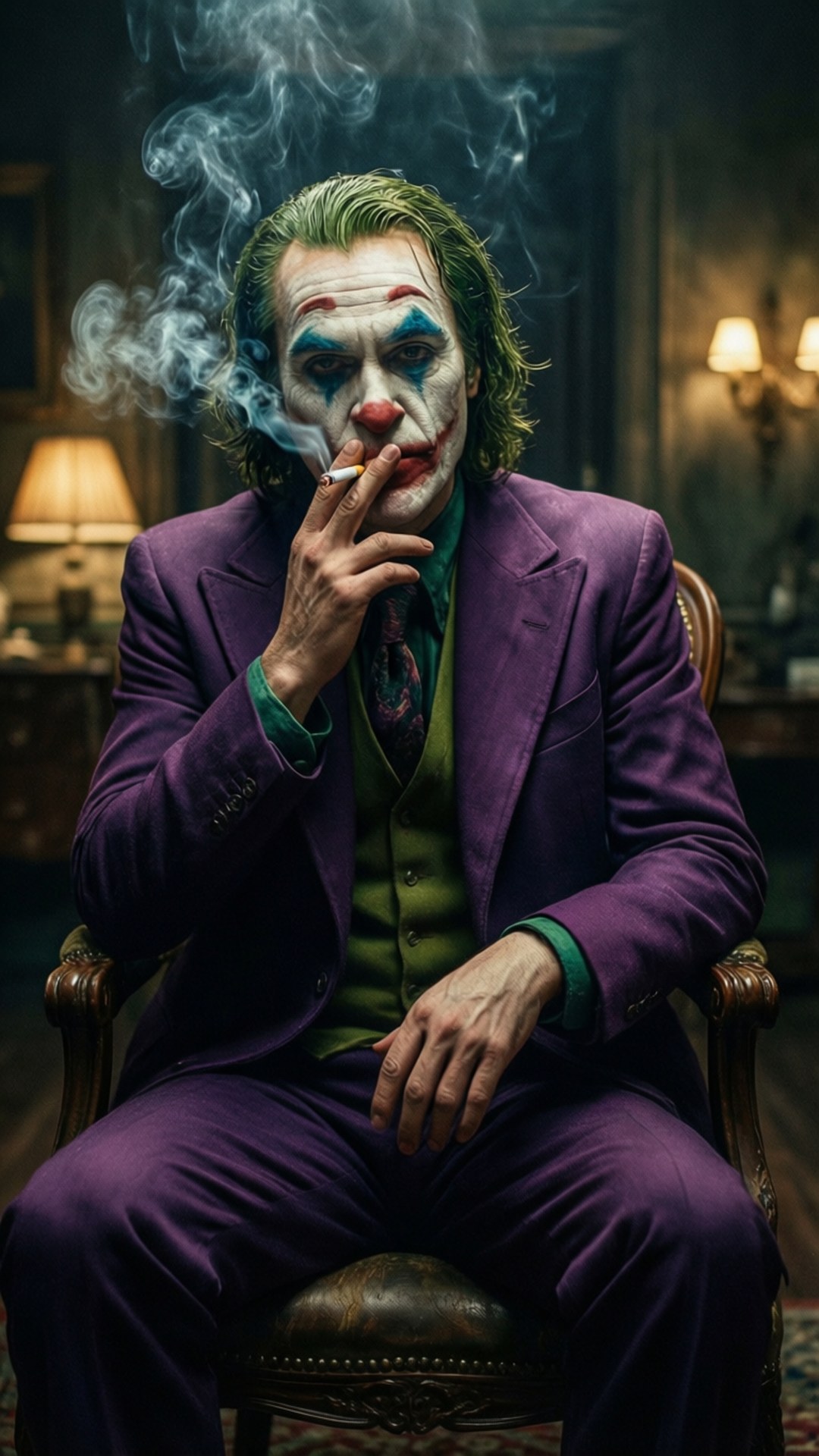 green hair, clown makeup, cigarette, Full HD Phone Wallpaper
