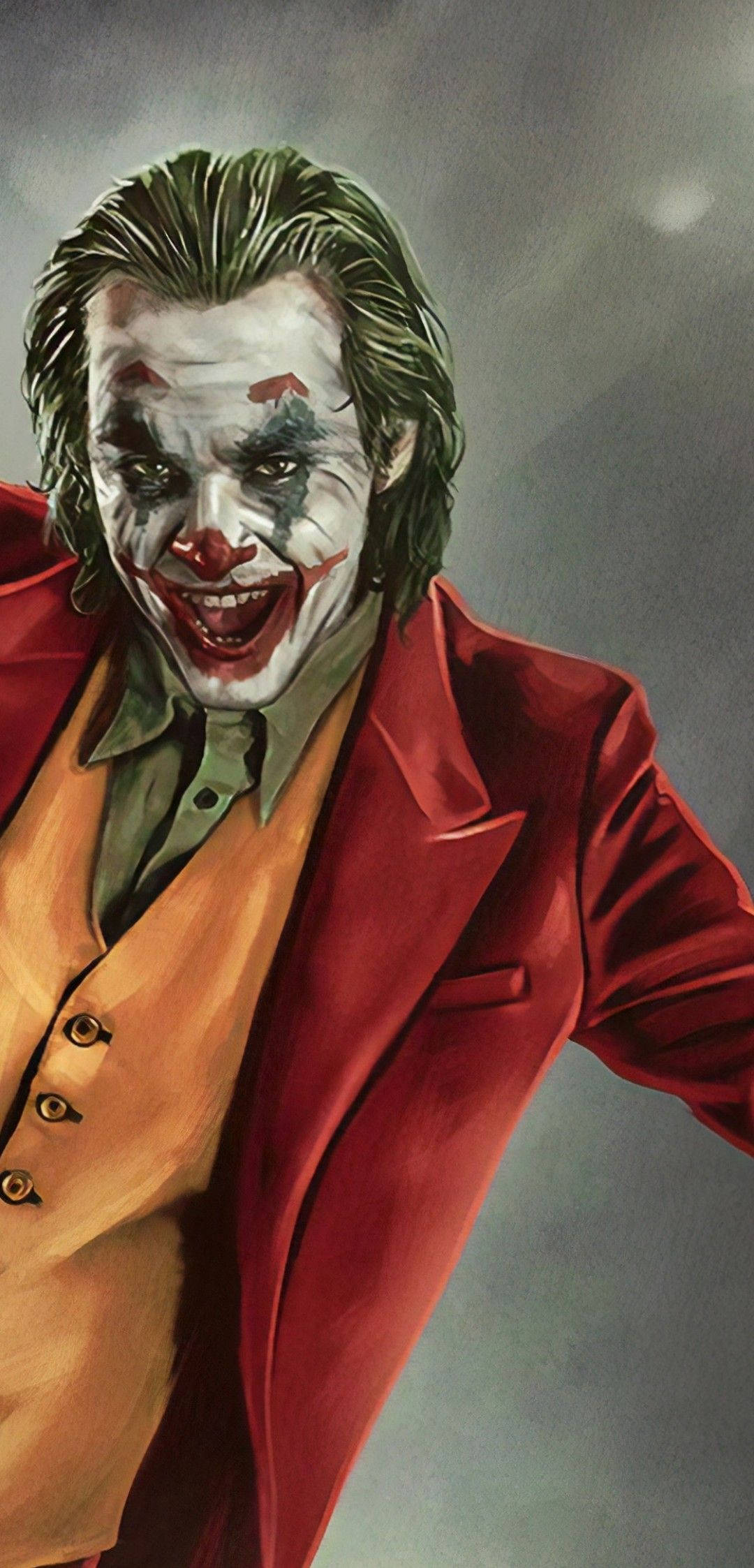 Joker 2019, green hair, red suit, Full HD Phone Wallpaper