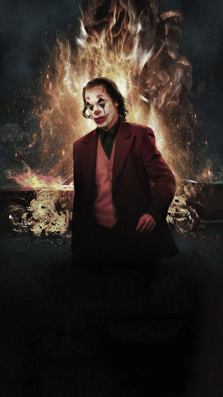 Joker 2019, red suit, fiery explosion, HD Phone Wallpaper