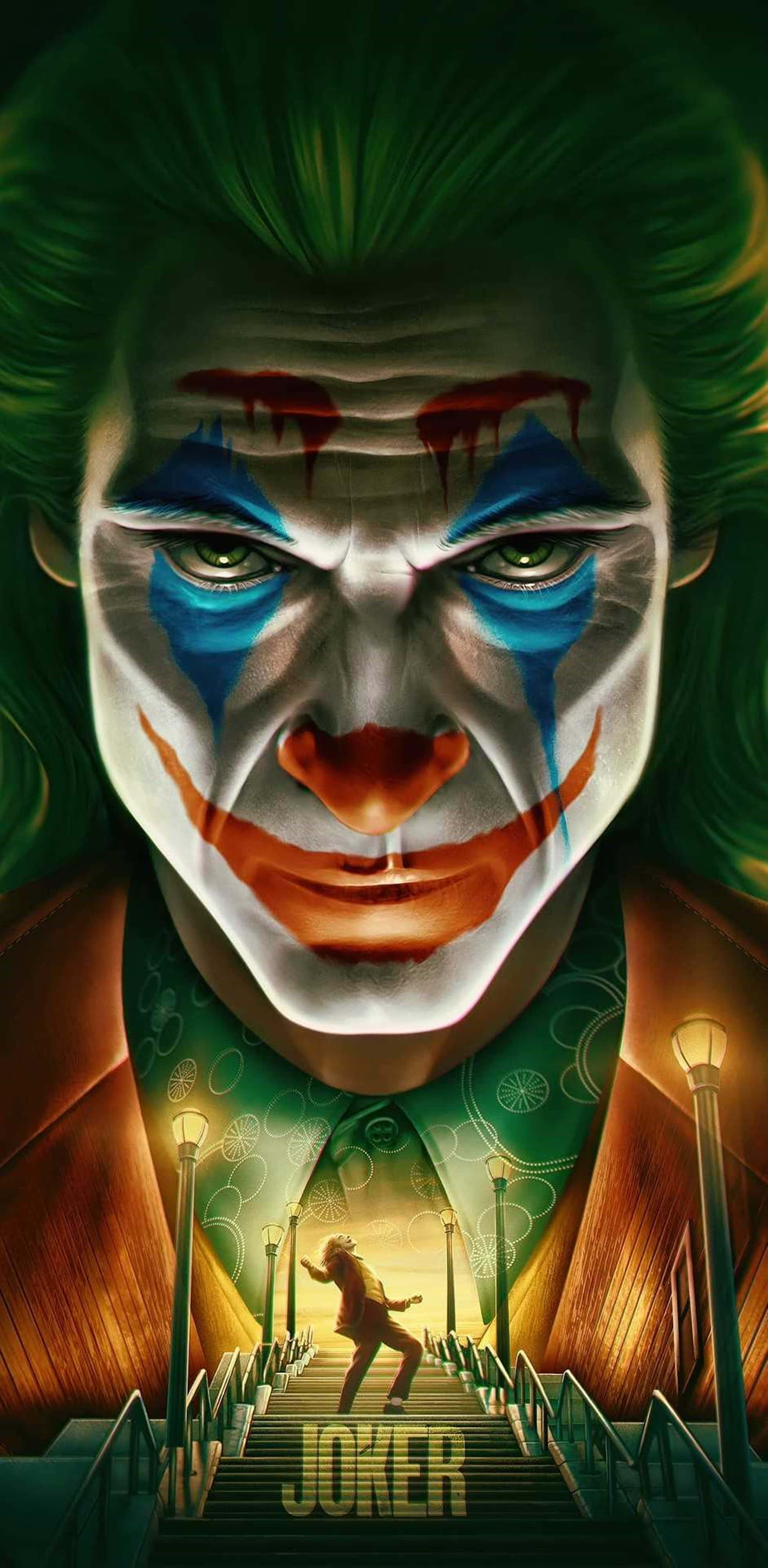 Joker, green hair, smeared makeup, 4K Phone Wallpaper
