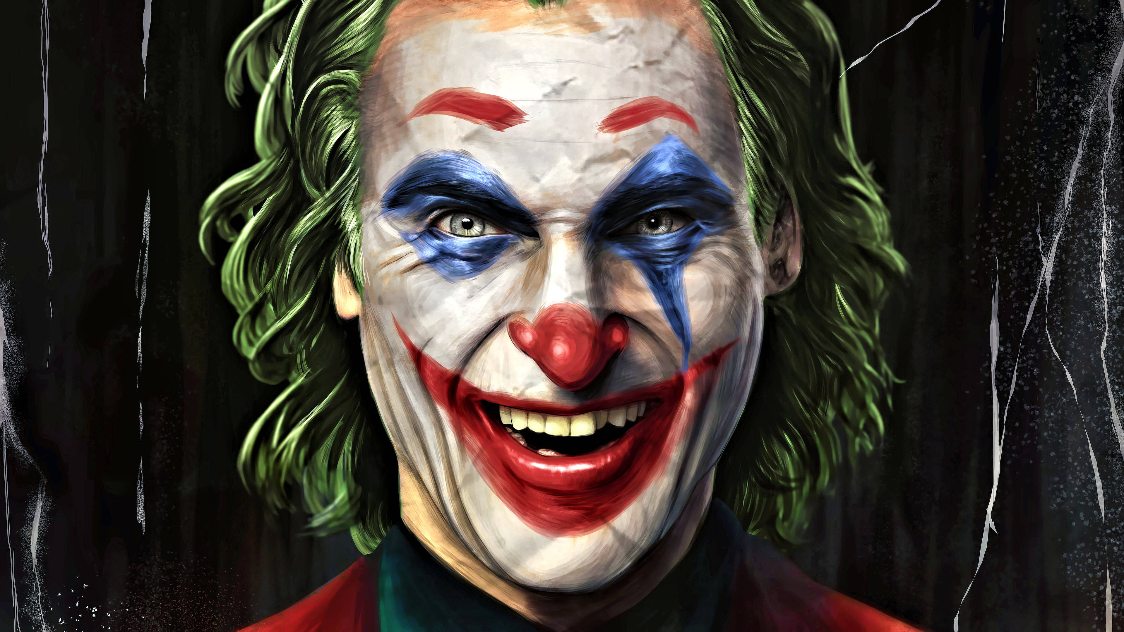 Joker 2020, green hair, smeared clown makeup, 4K Desktop Wallpaper