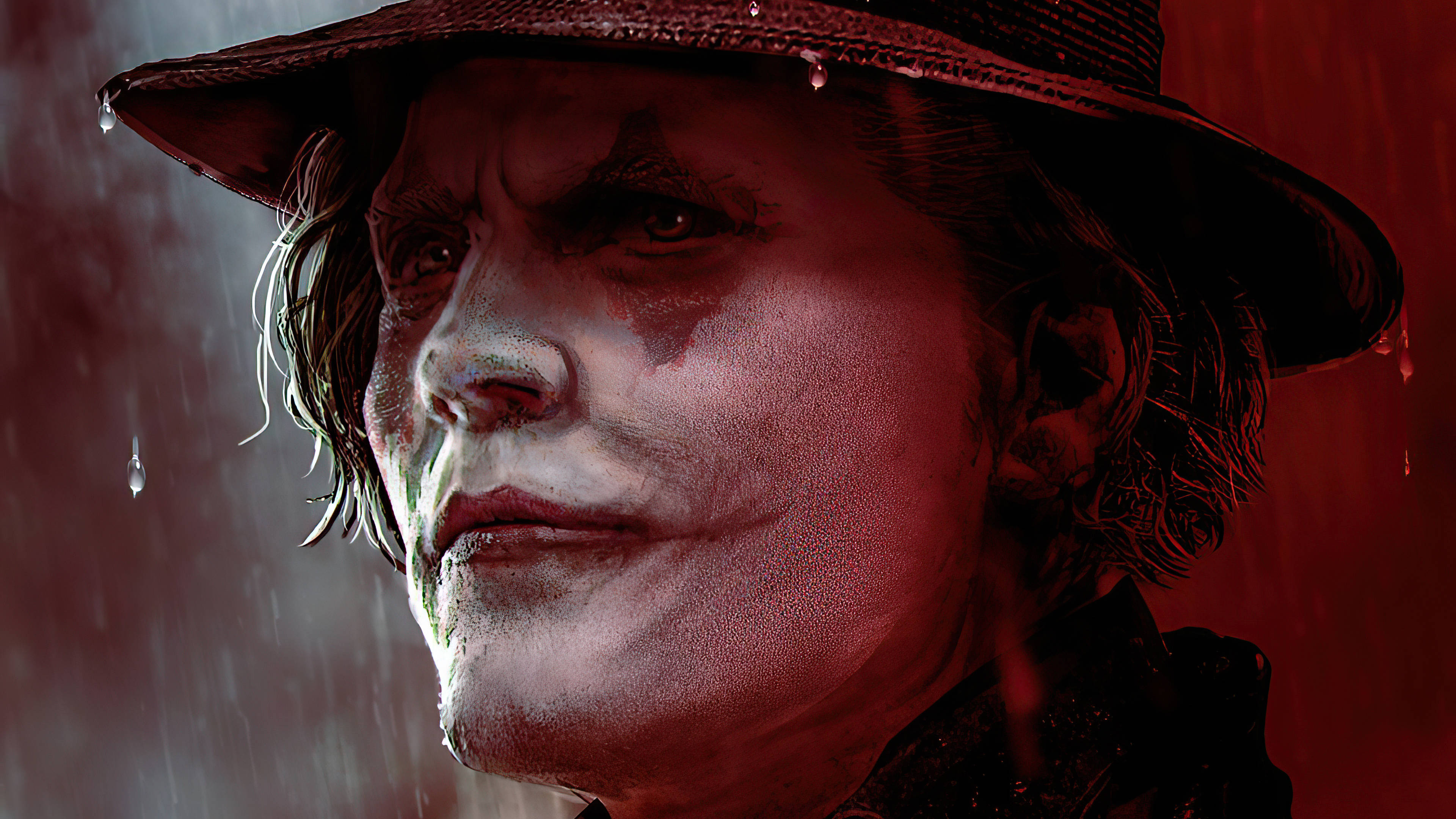 Joker 2020, white red and black, wet hat, 4K Desktop Wallpaper
