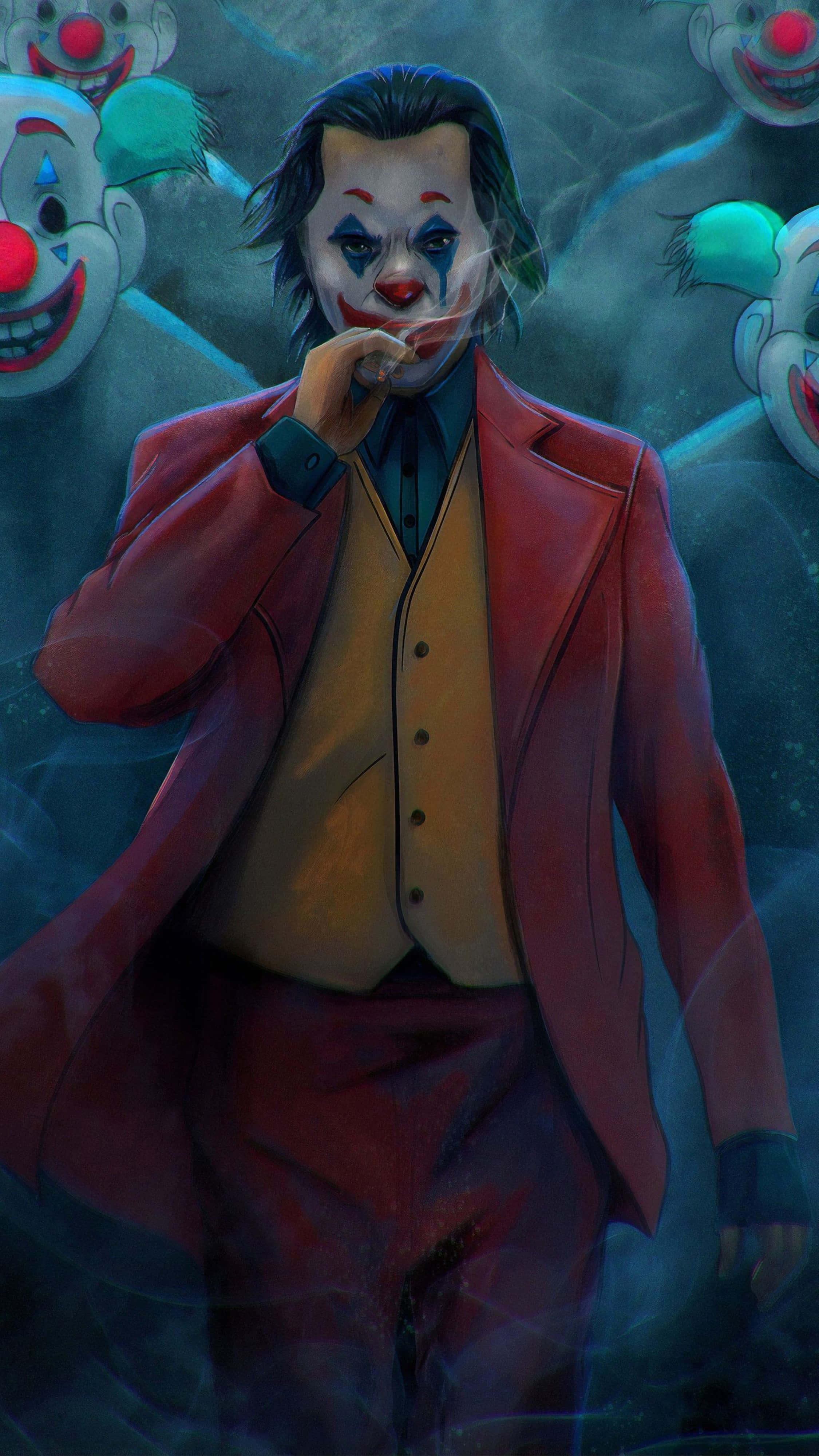 Joker, red suit, cigarette, 4K Phone Wallpaper