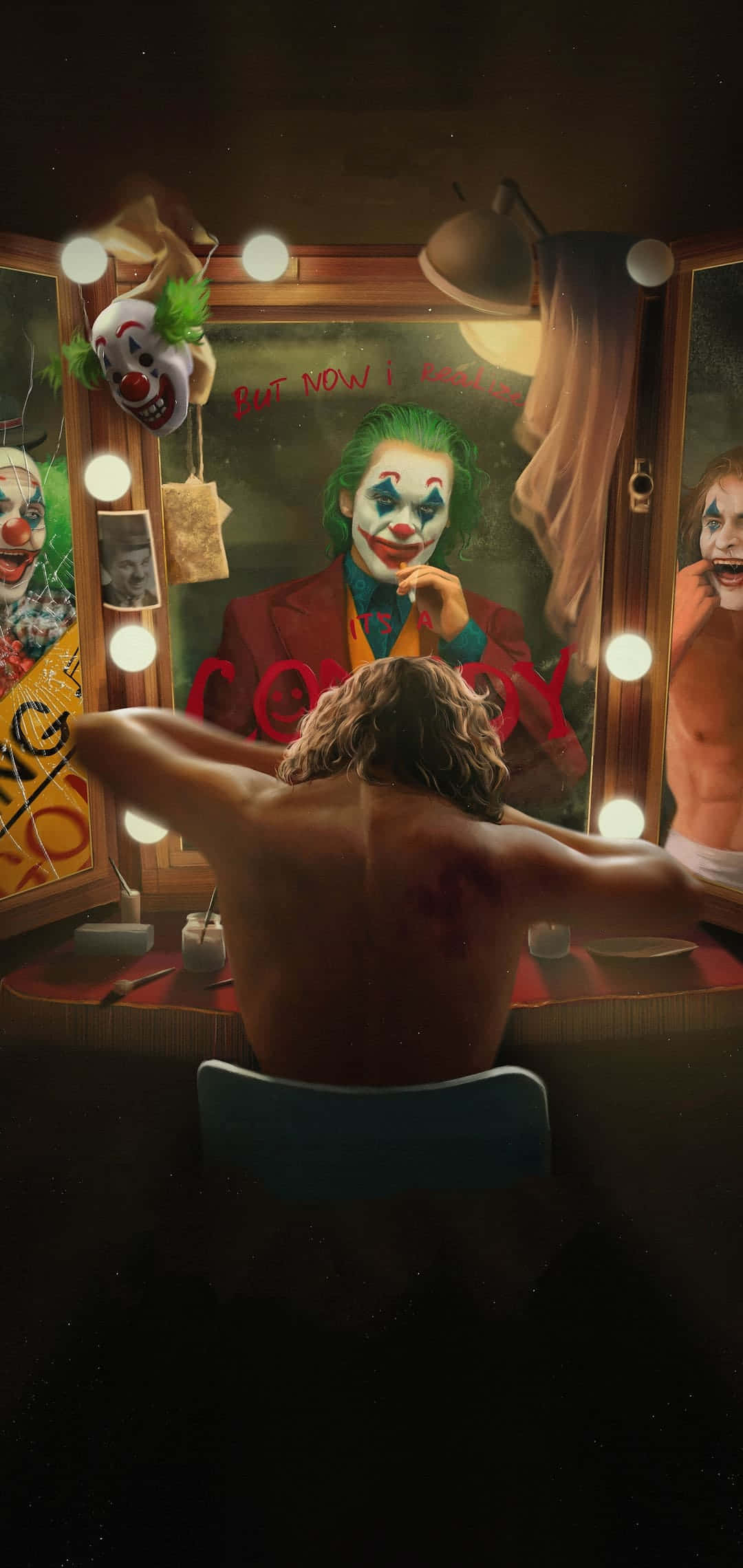 Joker Aesthetic, vanity mirror, clown reflection, Full HD Phone Wallpaper