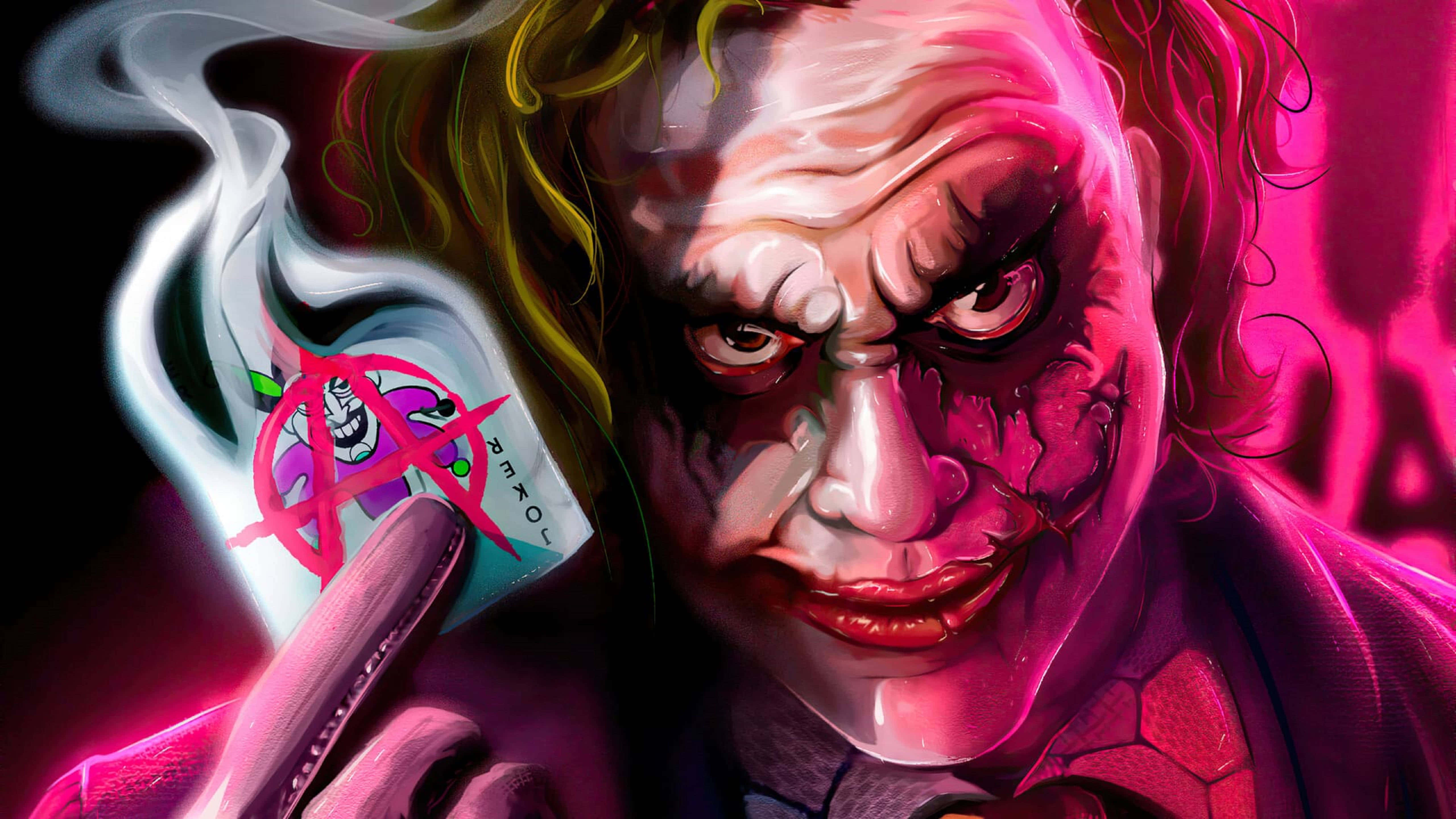 Joker, smeared makeup, lit cigarette, 5K Desktop Wallpaper
