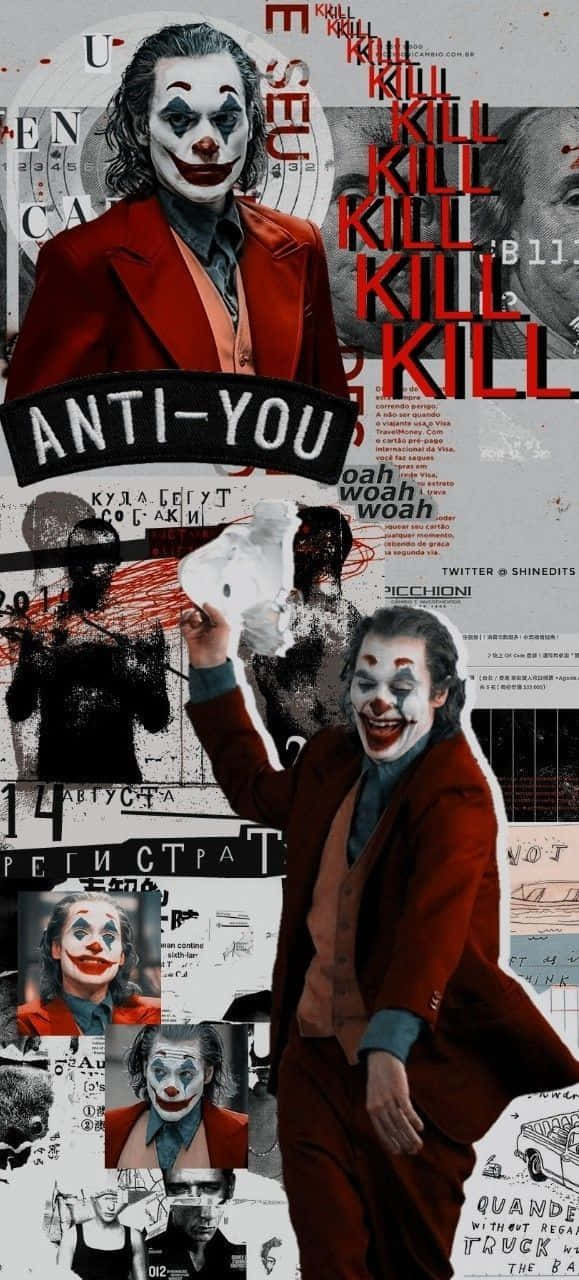 Joker, red suit, chaotic collage, HD Phone Wallpaper