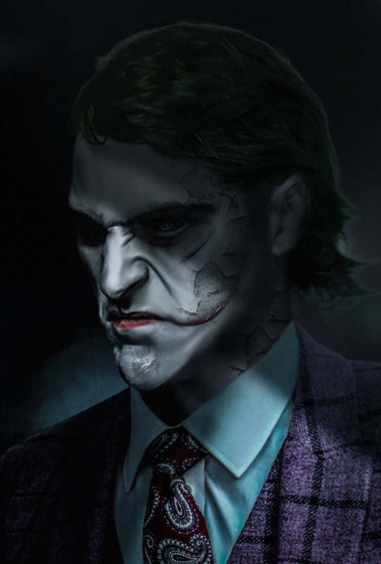 Joker, cracked white face paint, sinister grin, SD Phone Wallpaper
