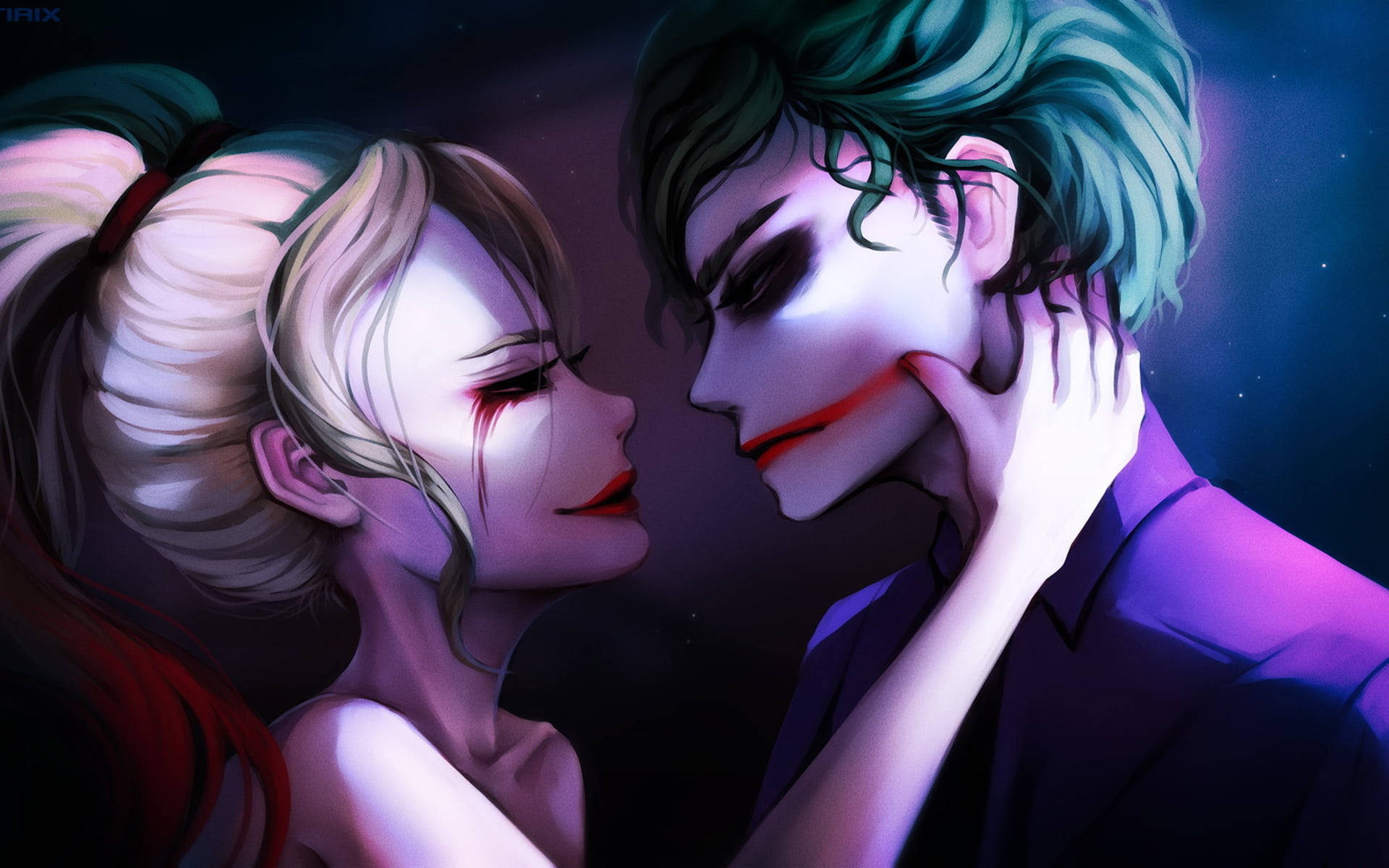 Joker, Harley Quinn, anime style, Full HD Desktop Wallpaper