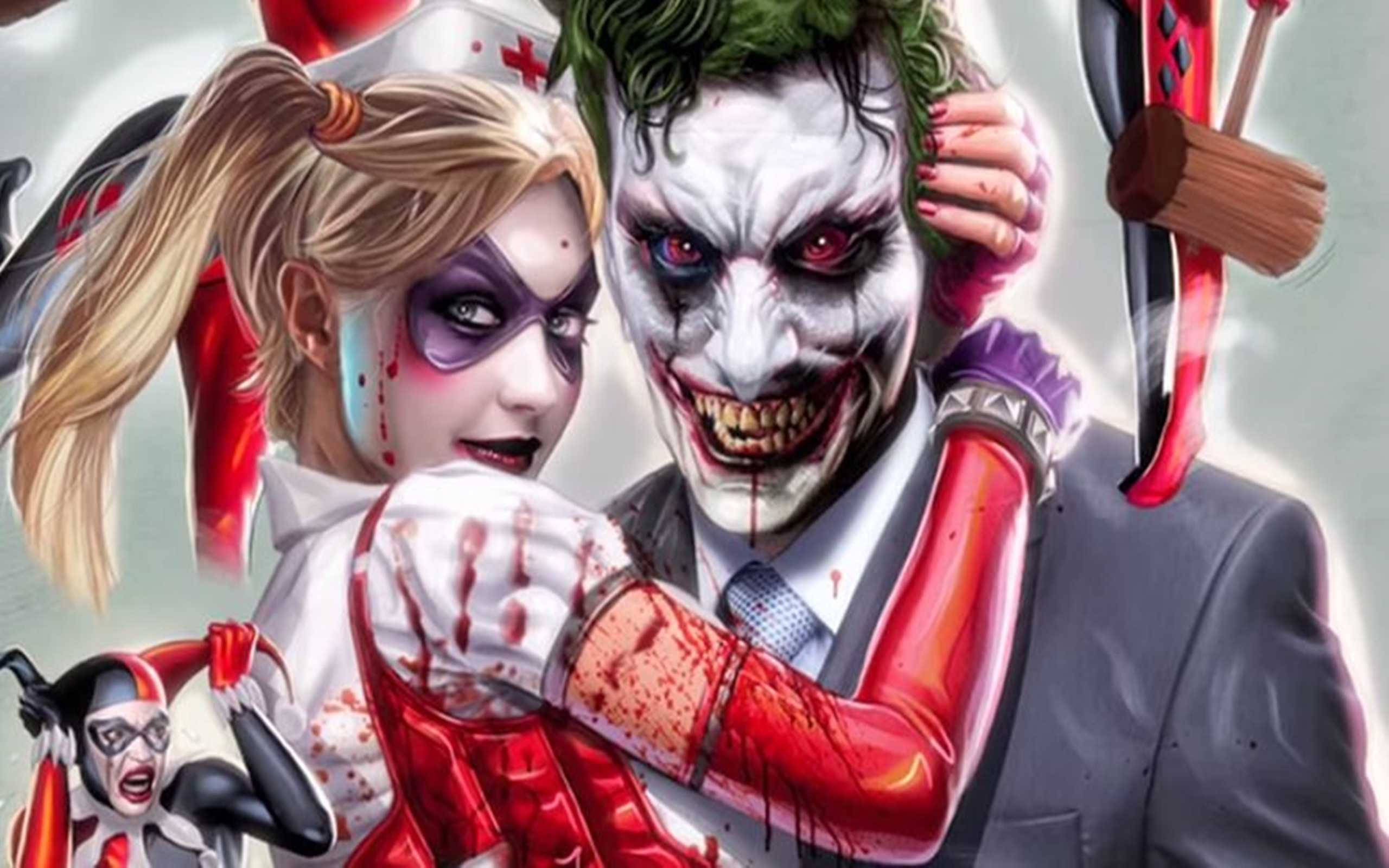 Joker, Harley Quinn, bloody nurse, 2K Desktop Wallpaper