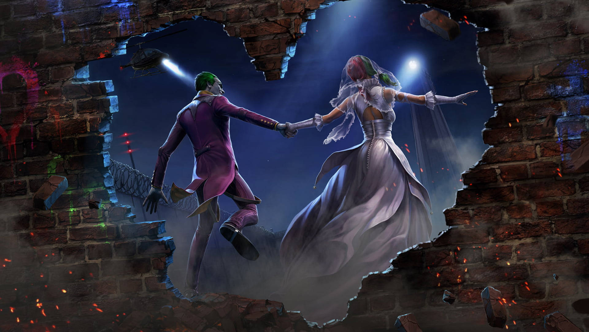 Joker, Harley Quinn, heart-shaped hole, Full HD Desktop Wallpaper