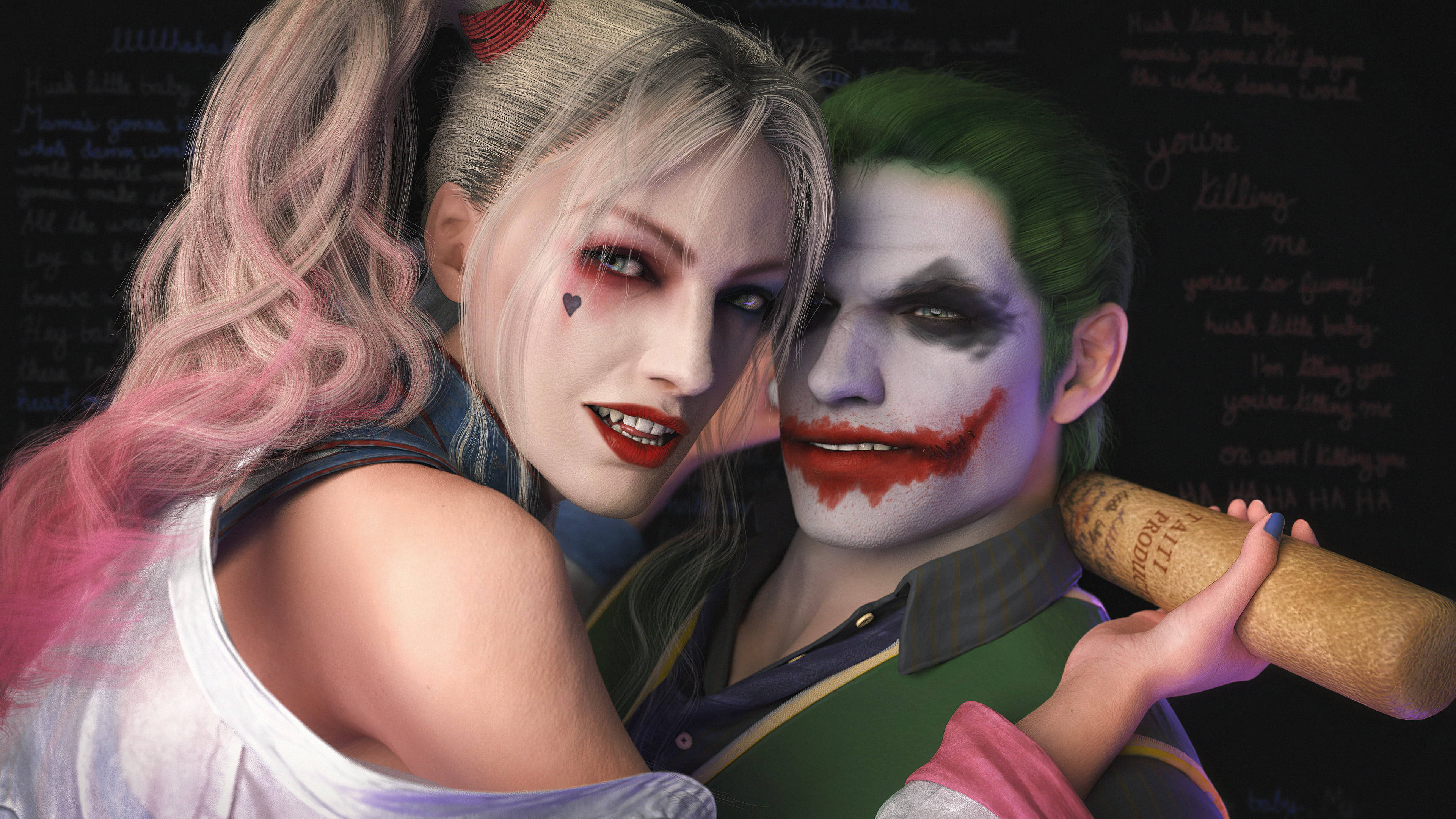 Joker, Harley Quinn, baseball bat, 4K Desktop Wallpaper