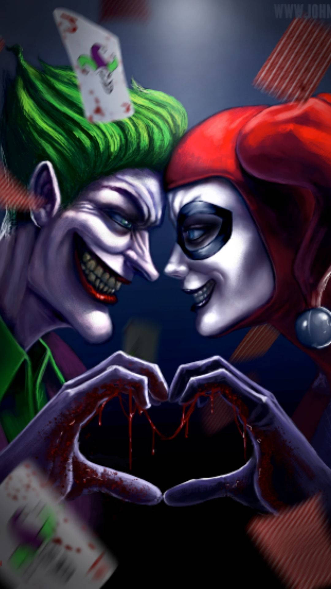 Harley Quinn, Joker, bloody heart, Full HD Phone Wallpaper