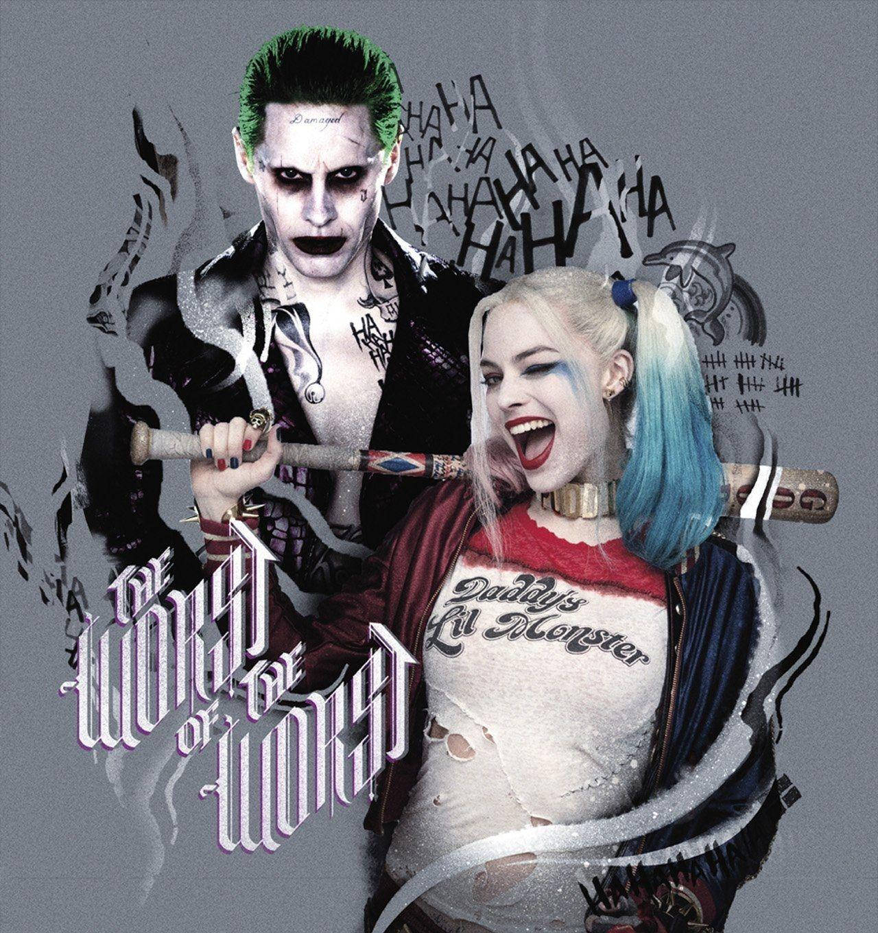 Joker, Harley Quinn, gray backdrop, HD Phone Wallpaper