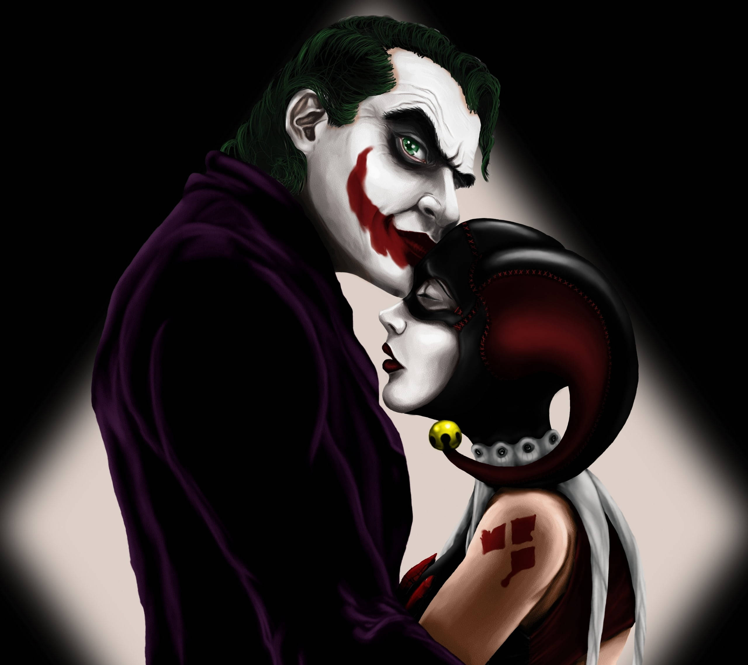 Joker, Harley Quinn, forehead kiss, 2K Desktop Wallpaper
