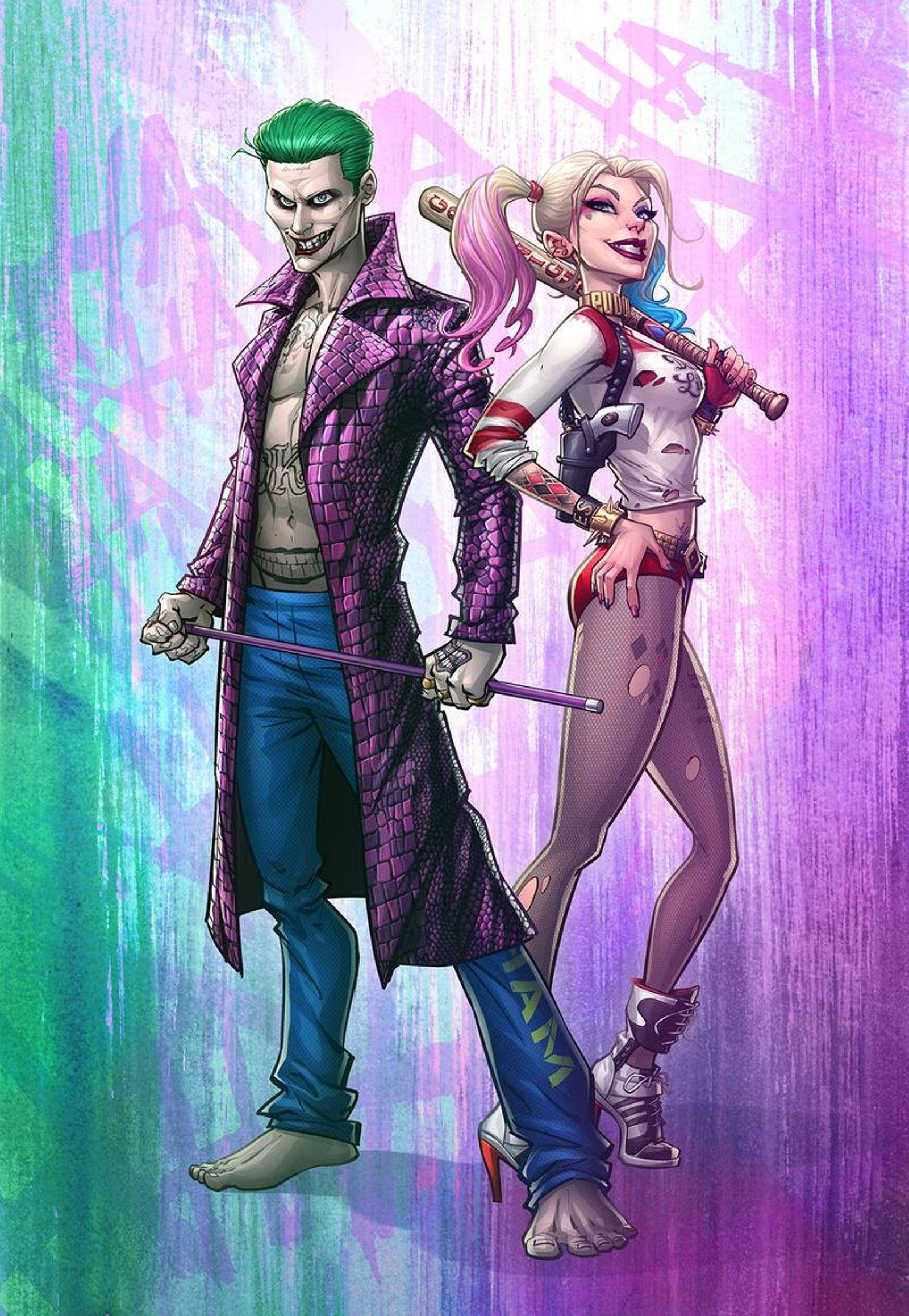 Joker, Harley Quinn, neon purple, Full HD Phone Wallpaper