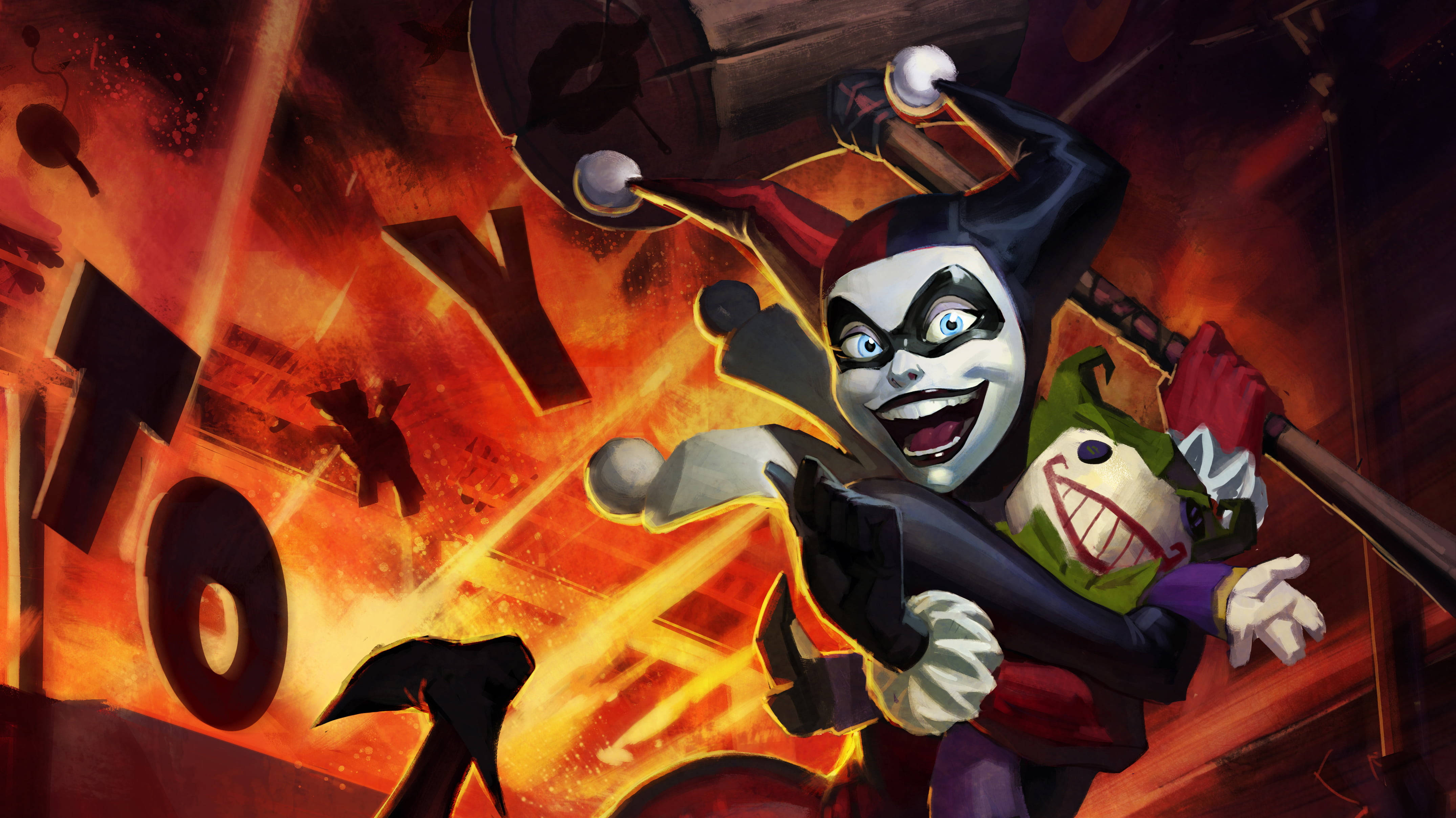 Joker, Harley Quinn, explosion, 4K Desktop Wallpaper