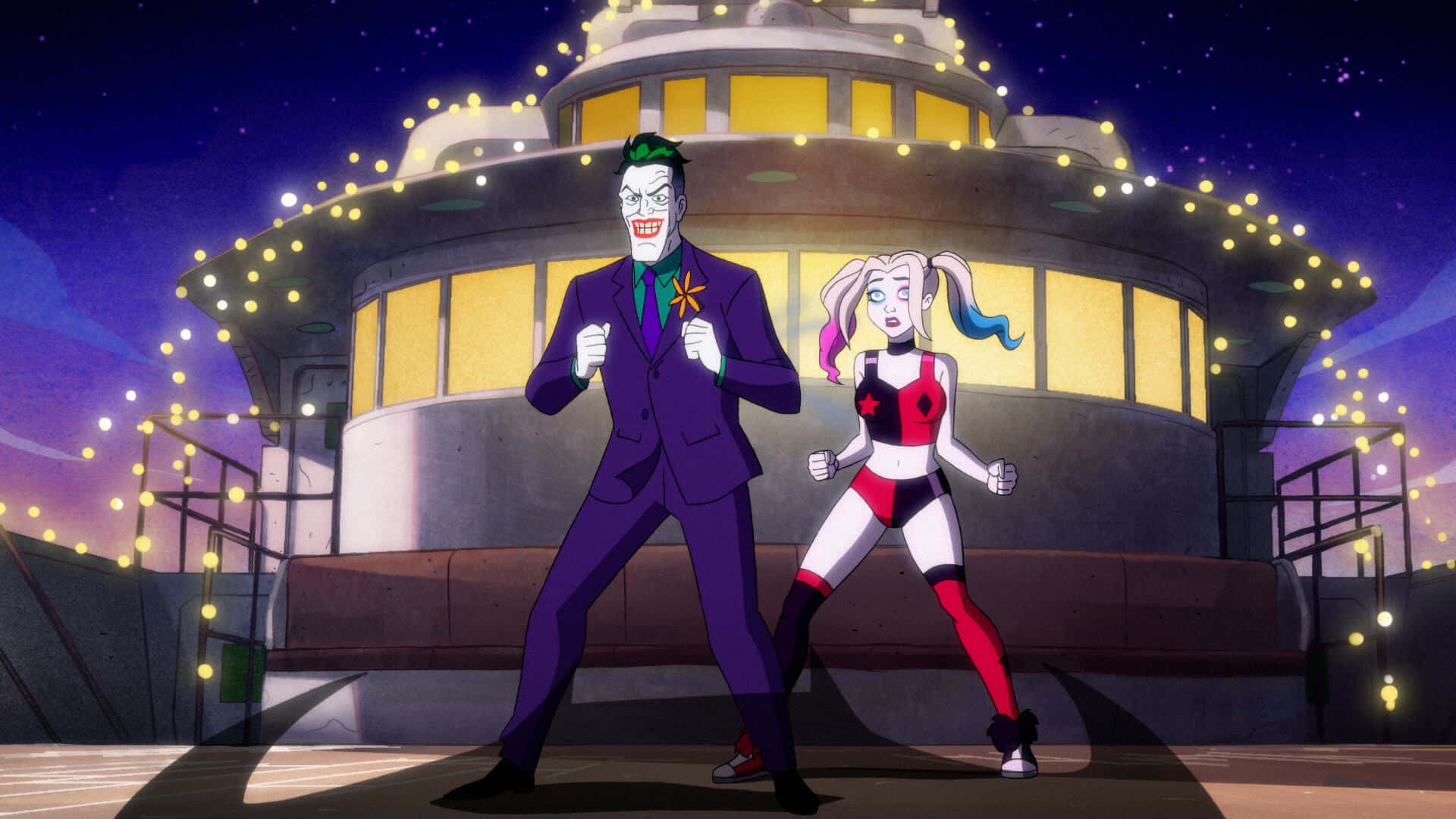 Joker, Harley Quinn, rooftop, Full HD Desktop Wallpaper