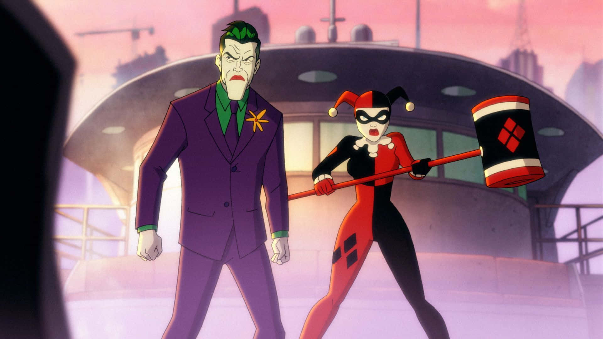Joker, Harley Quinn, purple suit, Full HD Desktop Wallpaper