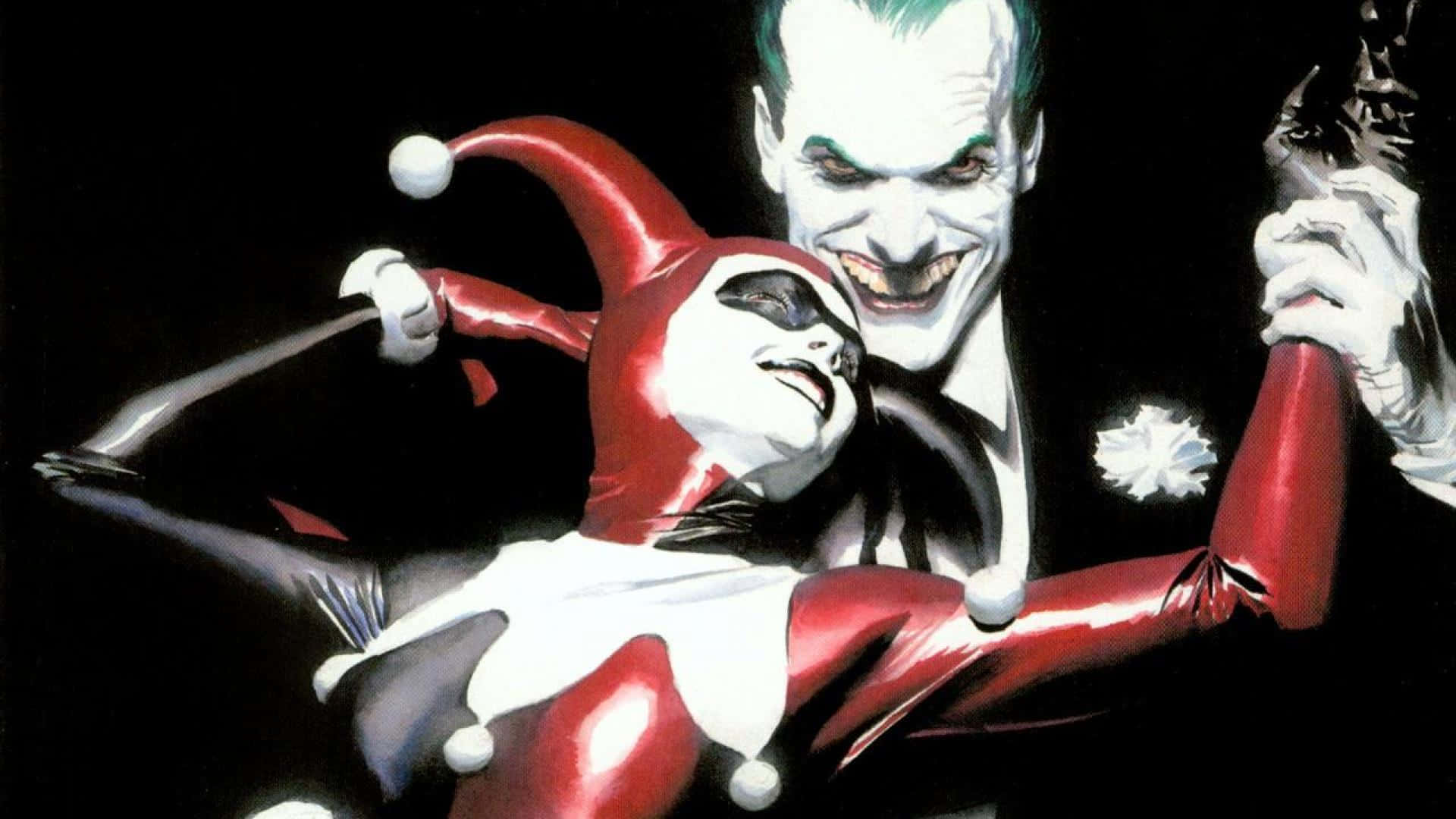 Joker, Harley Quinn, red white and black costumes, Full HD Desktop Wallpaper