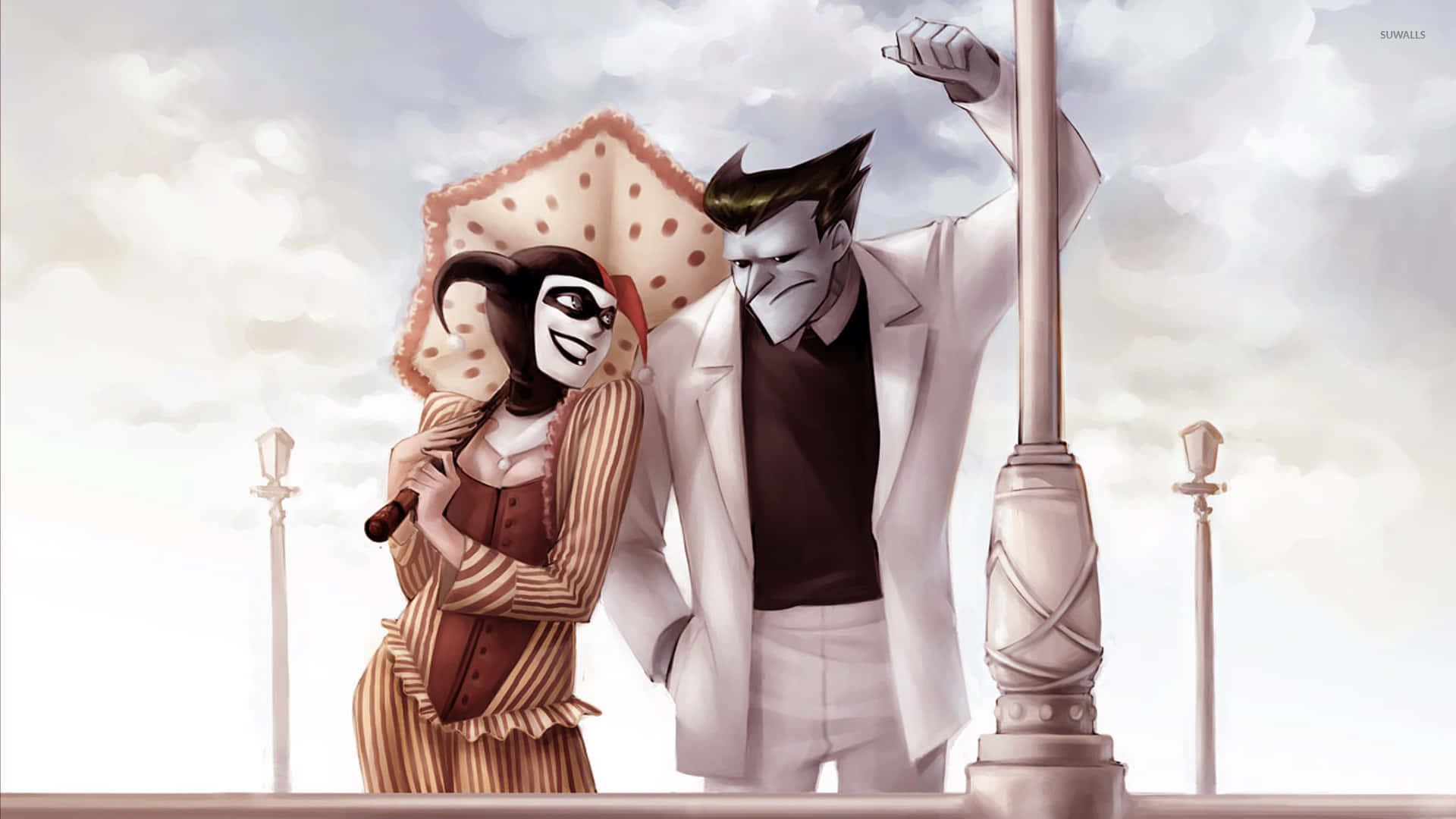 Harley Quinn, Joker, spotted umbrella, Full HD Desktop Wallpaper