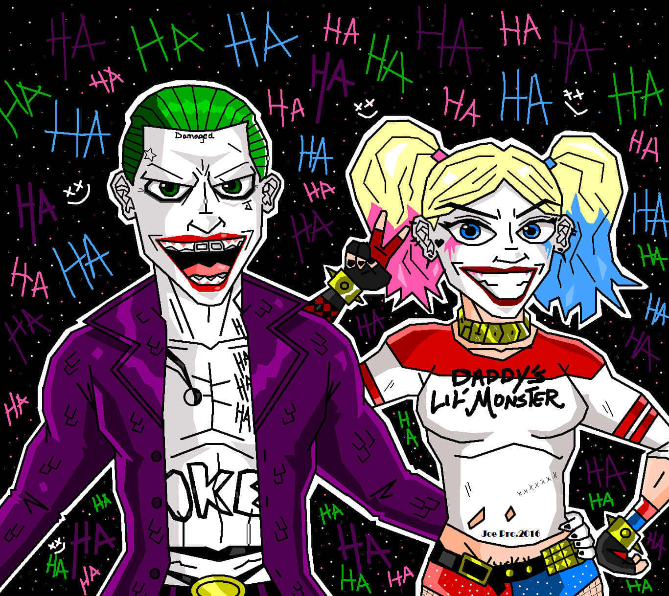 Joker, Harley Quinn, starry background, HD Desktop Wallpaper