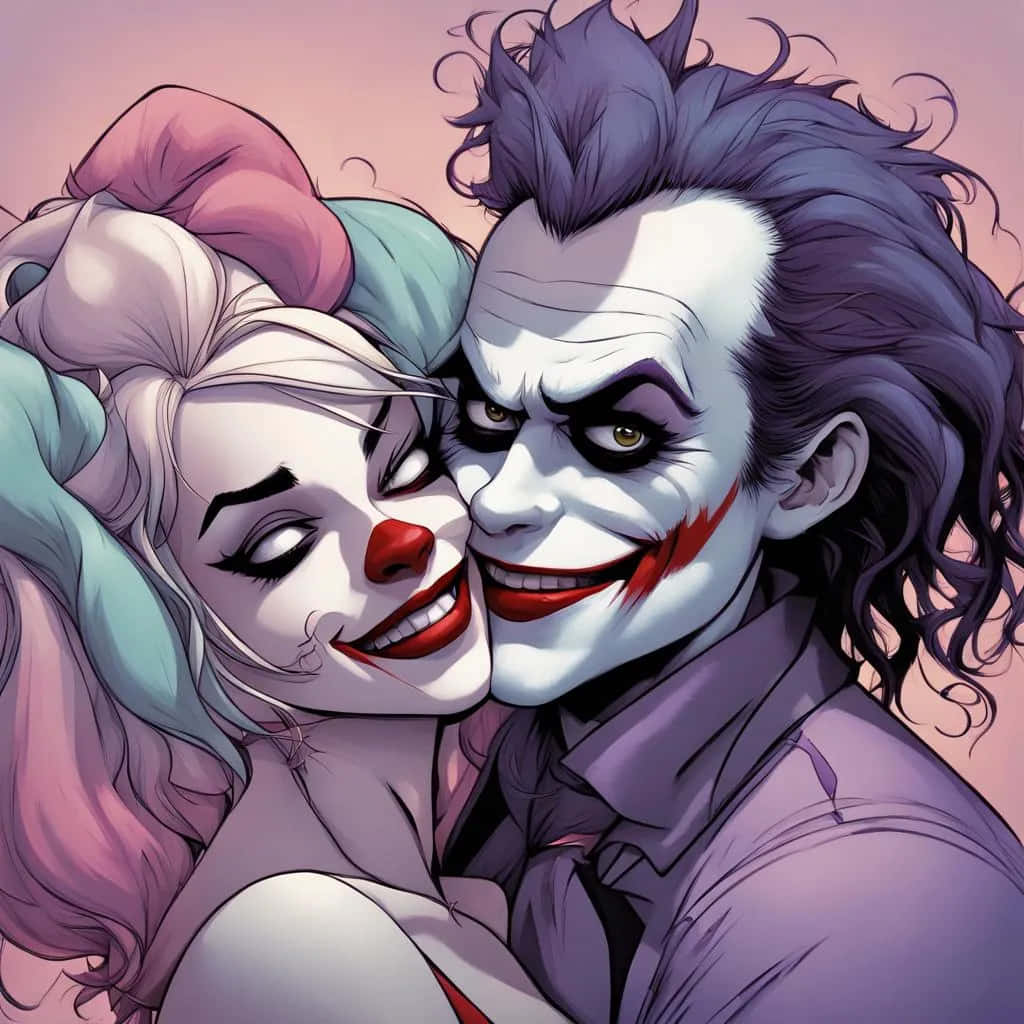 Harley Quinn, Joker, cartoon embrace, SD Desktop Wallpaper