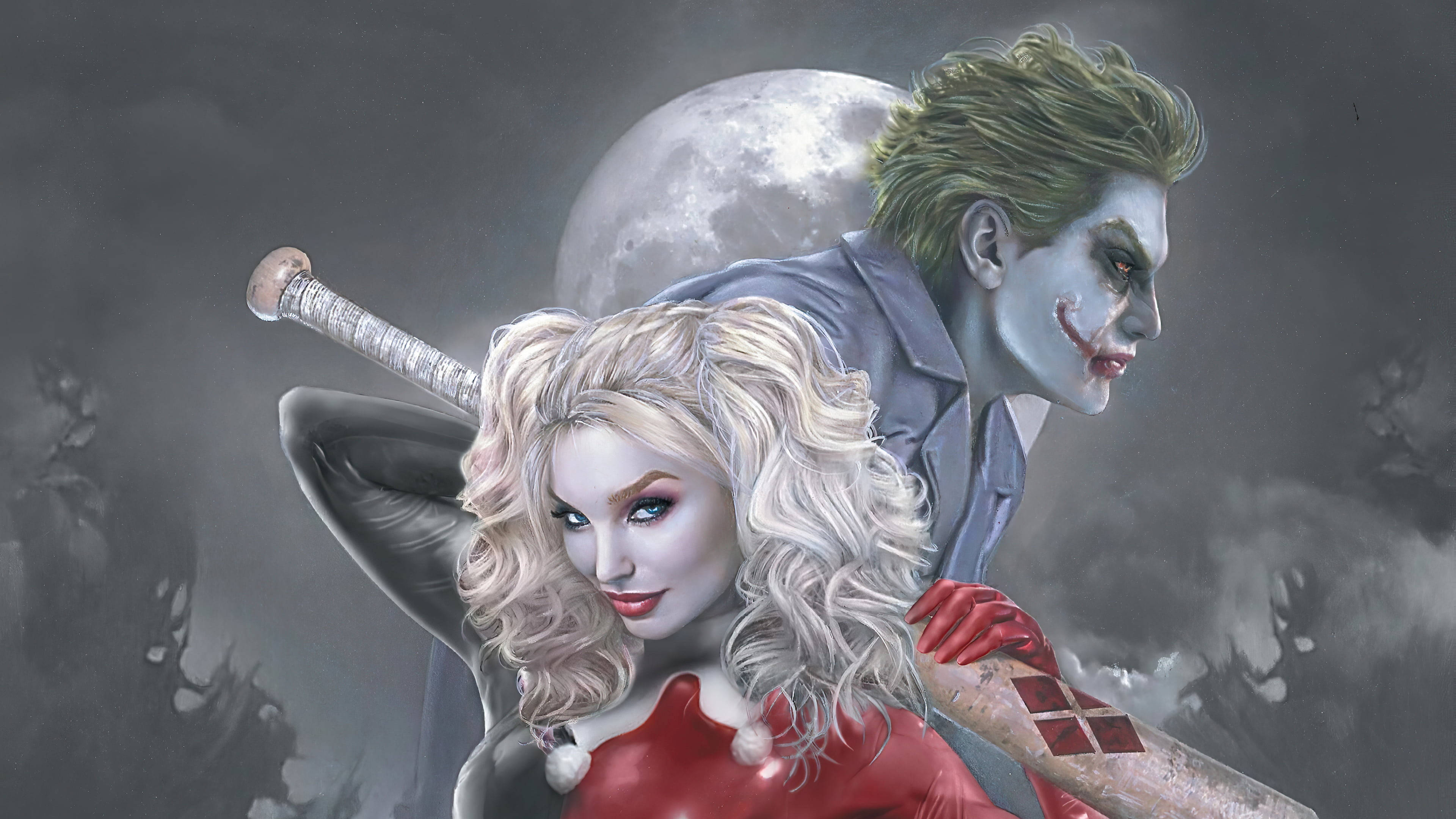 Joker, Harley Quinn, full moon, 4K Desktop Wallpaper