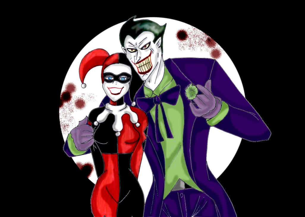 Joker, Harley Quinn, blood-splattered white moon, SD Desktop Wallpaper