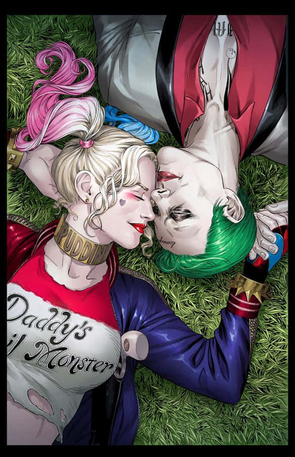 Harley Quinn, Joker, grass, SD Phone Wallpaper