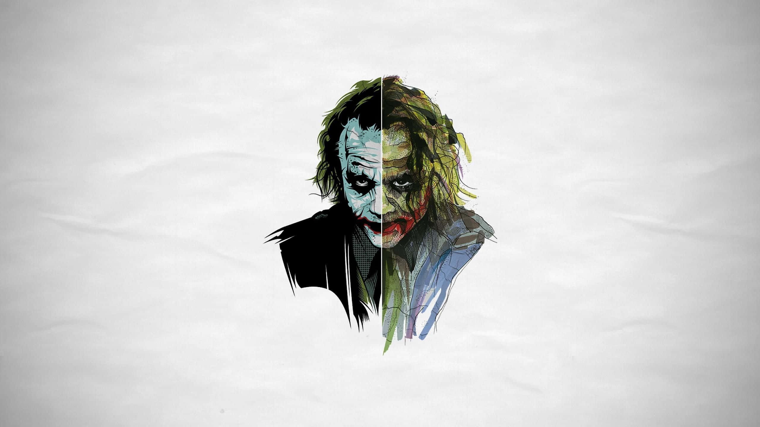 Joker, split-face illustration, pale side, 2K Desktop Wallpaper