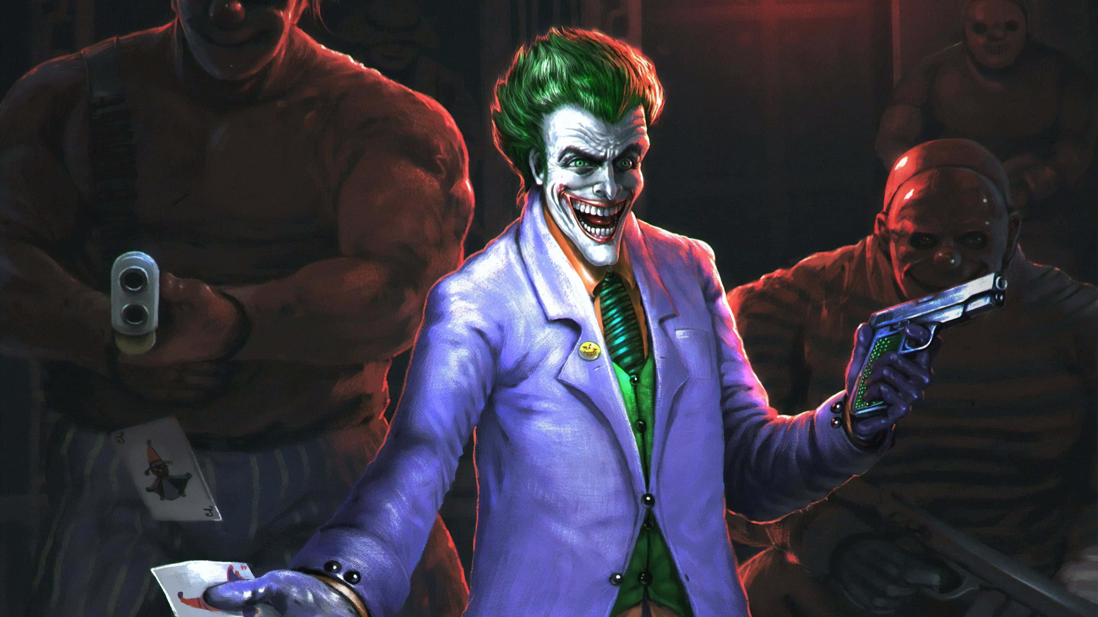 Joker, purple suit, gun, 4K Desktop Wallpaper