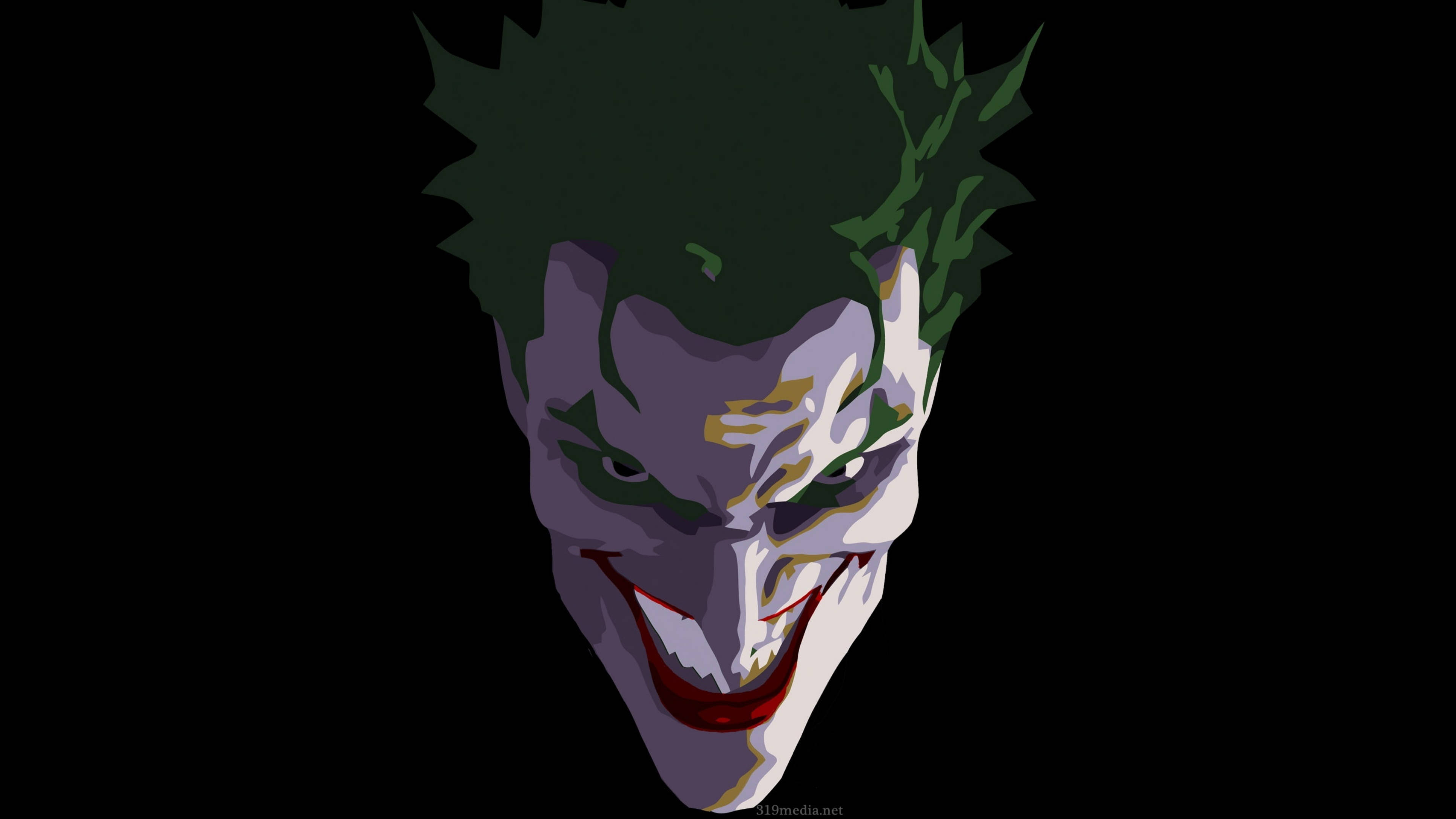 Joker, green hair, wide red grin, 4K Desktop Wallpaper