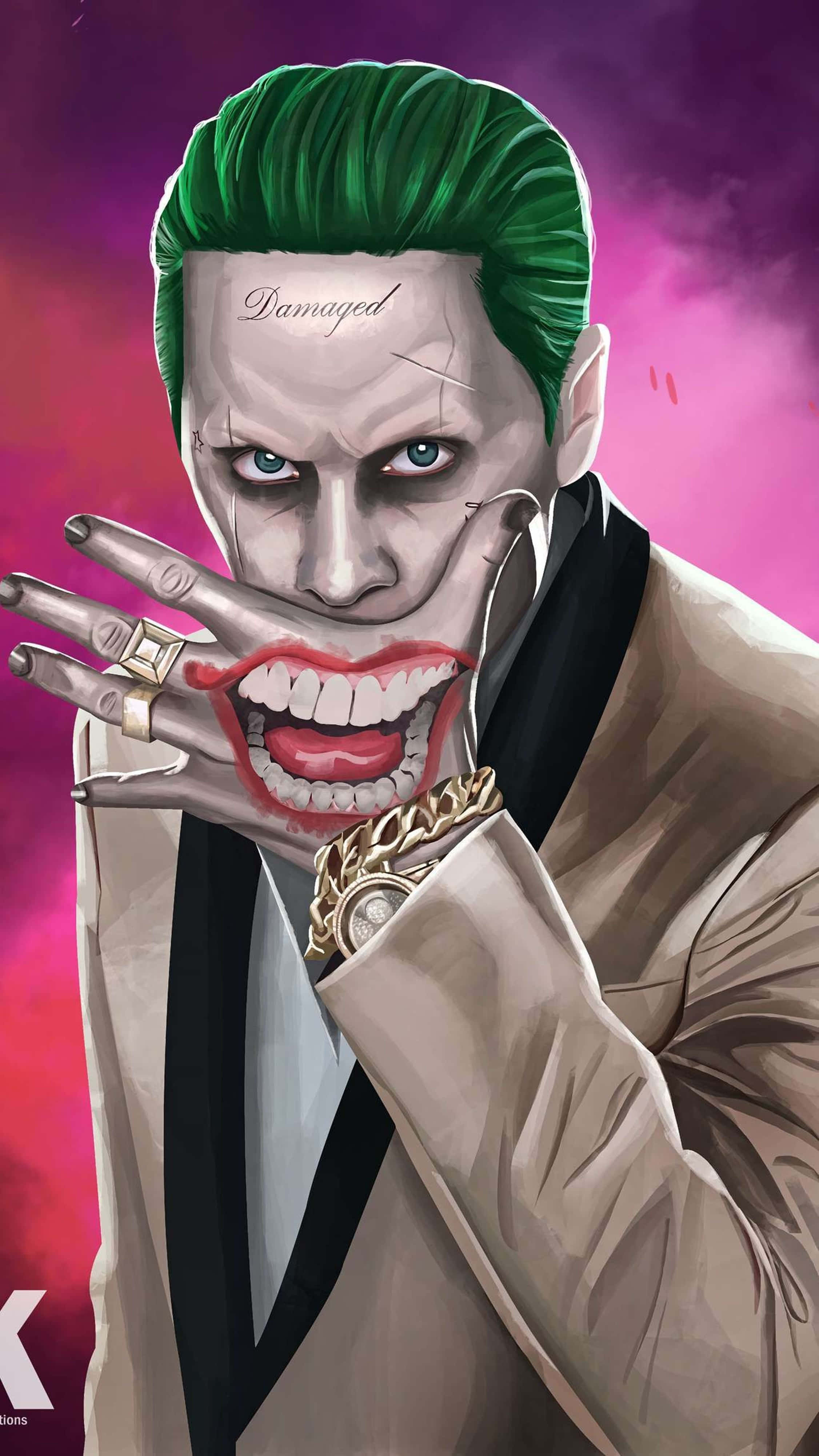 Joker, green hair, red lips, 4K Phone Wallpaper