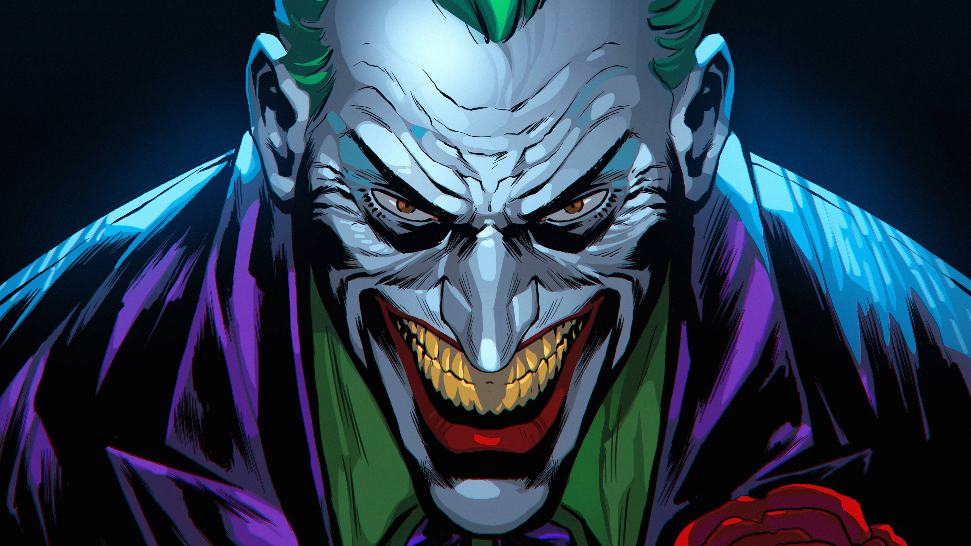 Joker, iconic smile, glowing eyes, 4K Desktop Wallpaper