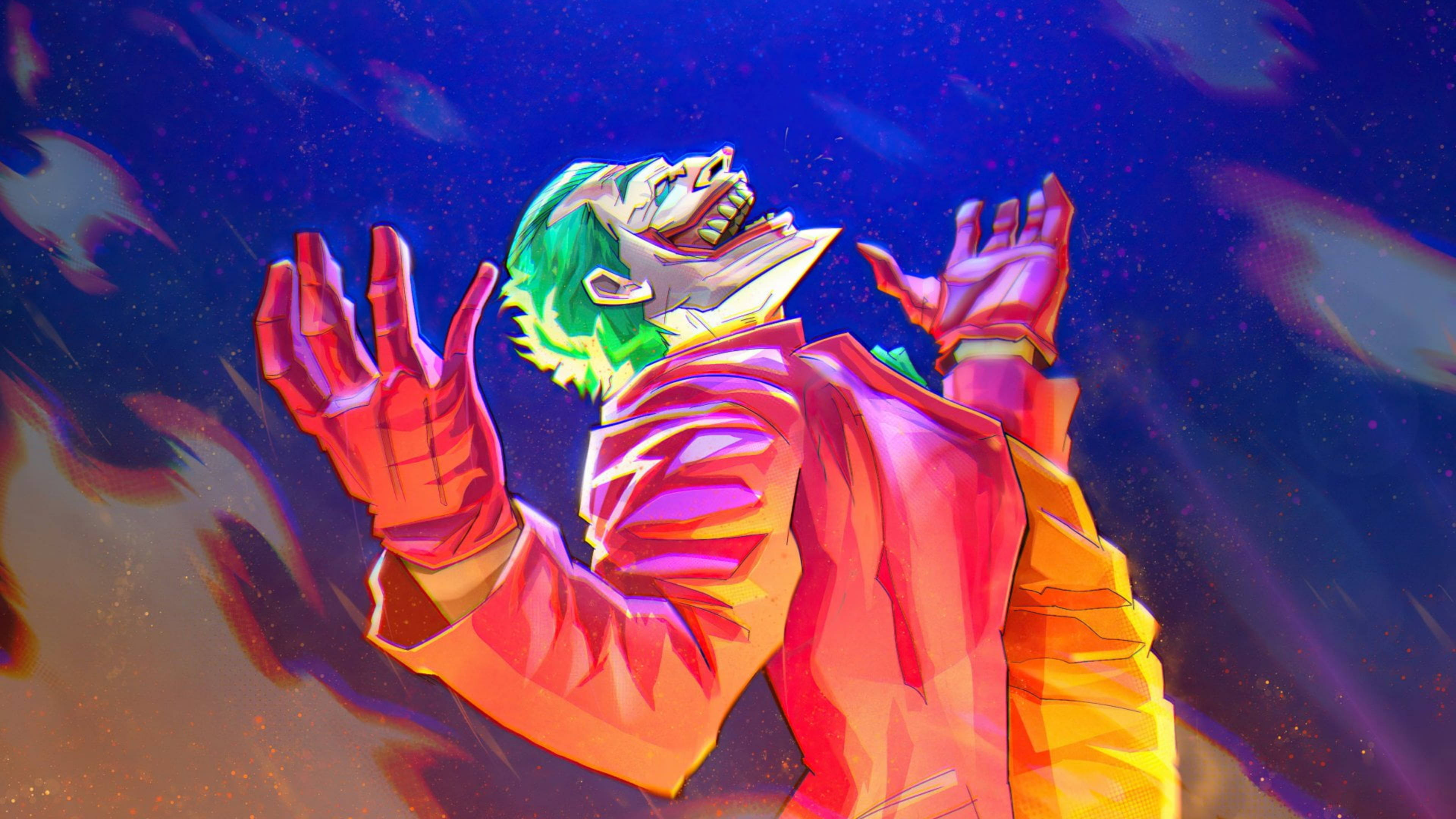 Joker, arms raised, cosmic backdrop, 4K Desktop Wallpaper