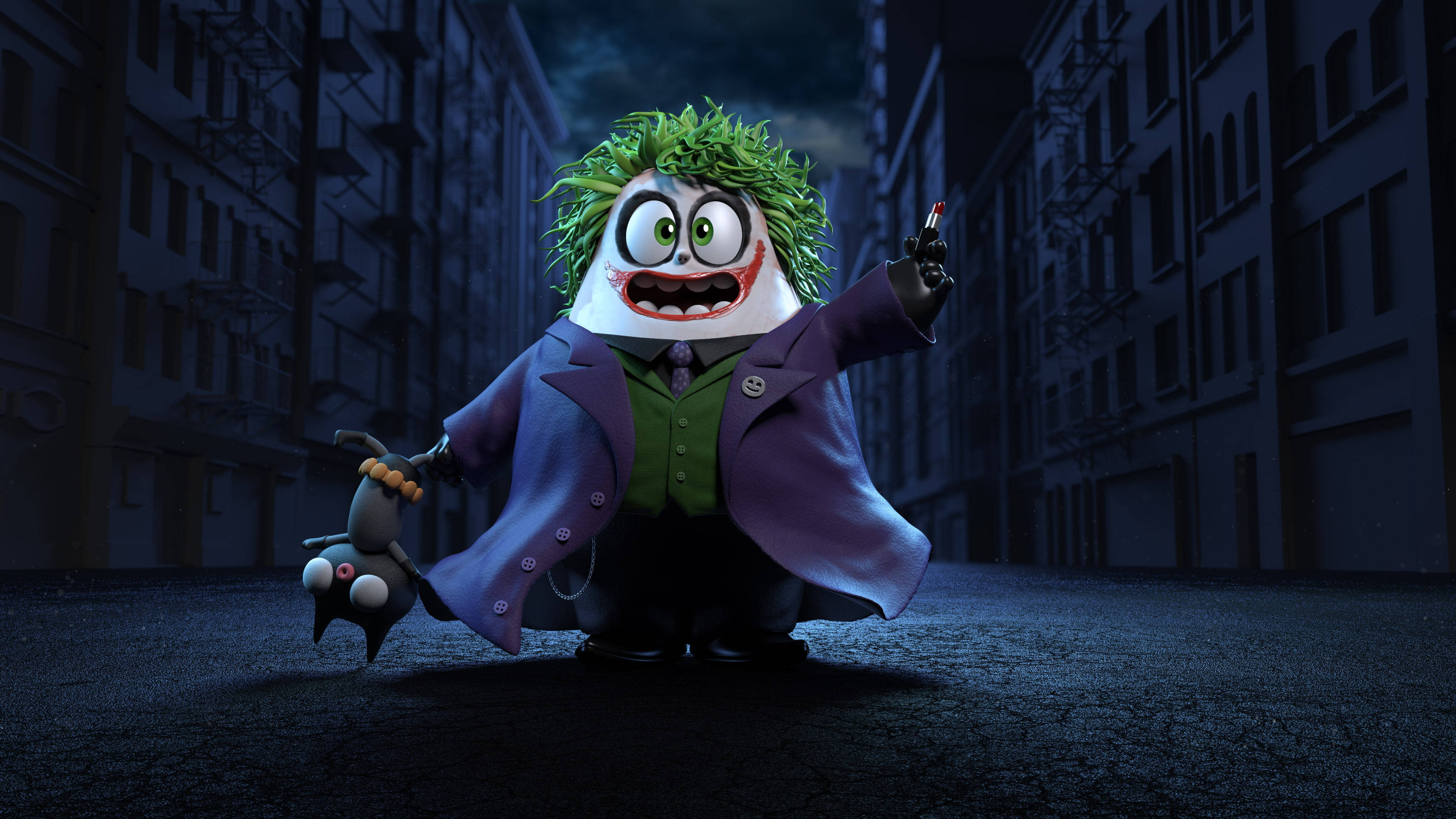 Joker, green hair, purple coat, 2K Desktop Wallpaper