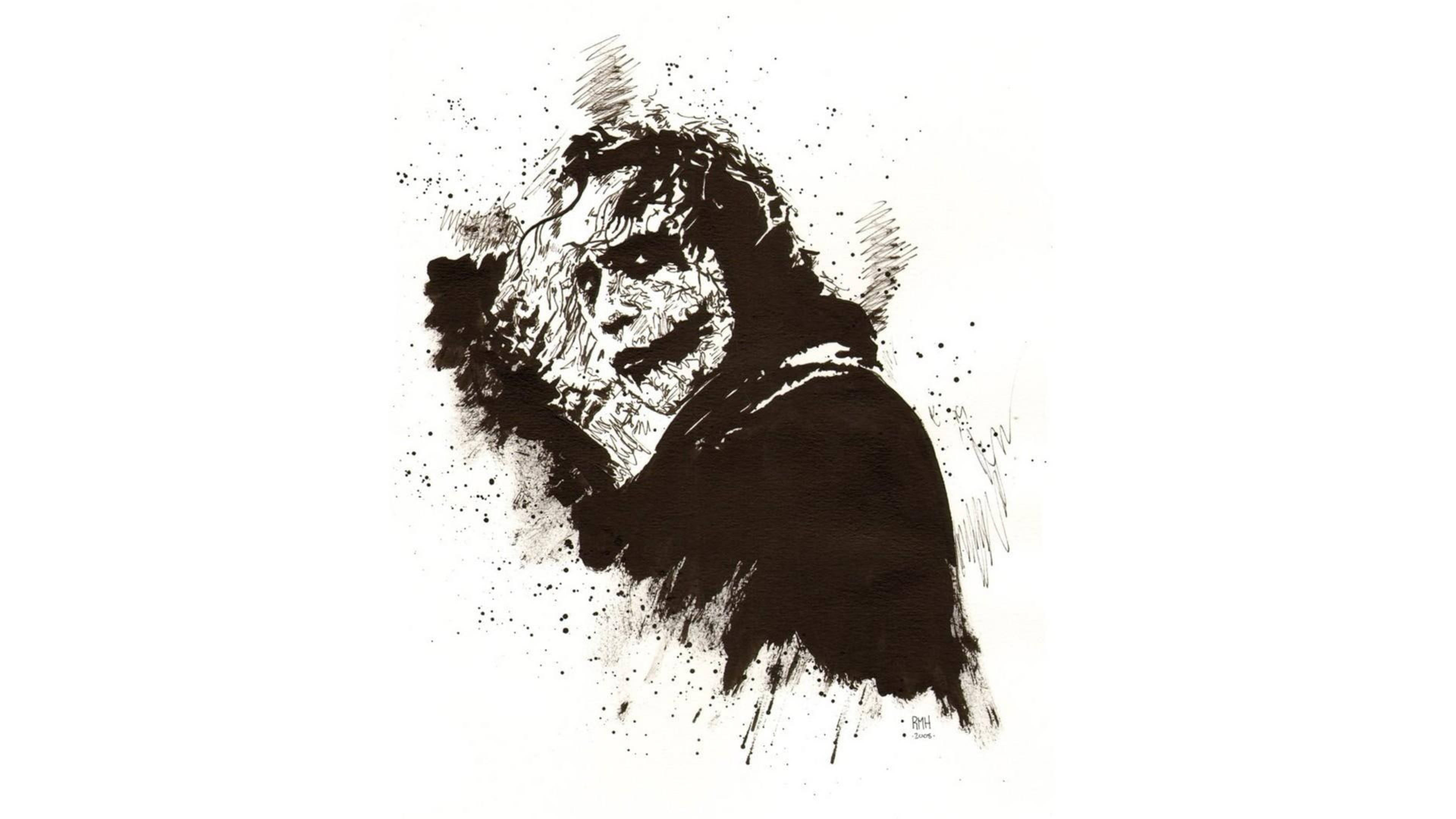 Joker, pencil sketch, black ink splatter, 4K Desktop Wallpaper