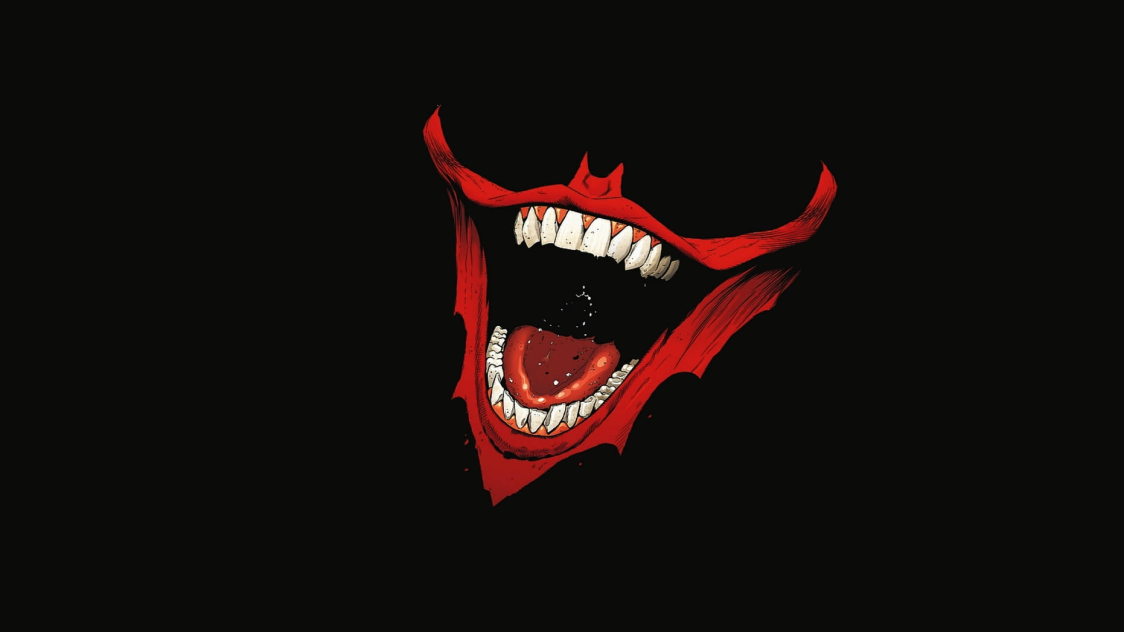 Minimalist Joker Drawing Mouth, red mouth, sharp teeth, 4K Desktop Wallpaper